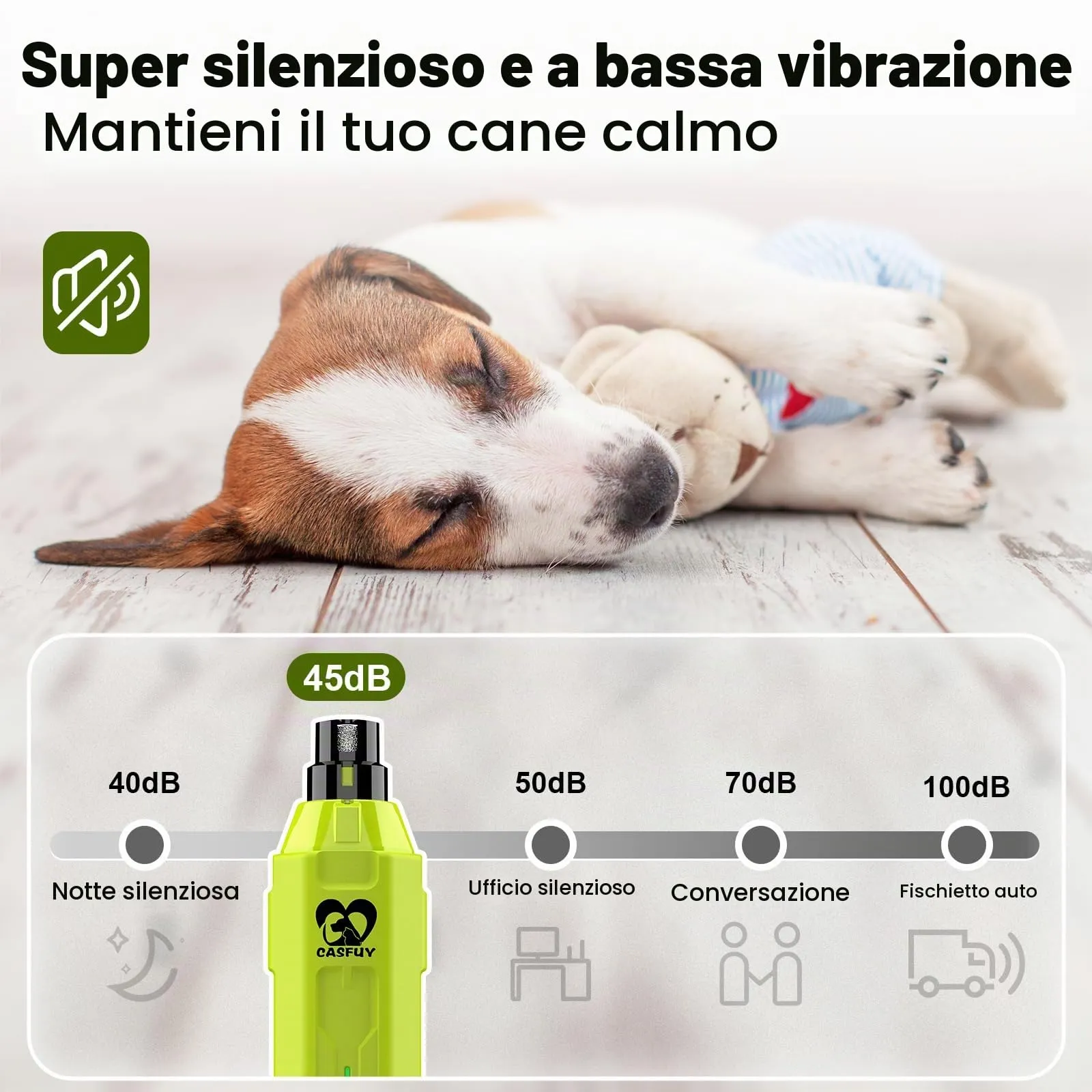 Casfuy Levigatrice a Artigli per Cani a 6 Marce – Levigatrice a Artigli per Animali Domestici, Super silenziosa, Ricaricabile, elettrica per Cani di Taglia Grande, Media e Piccola Taglia - immagine 4