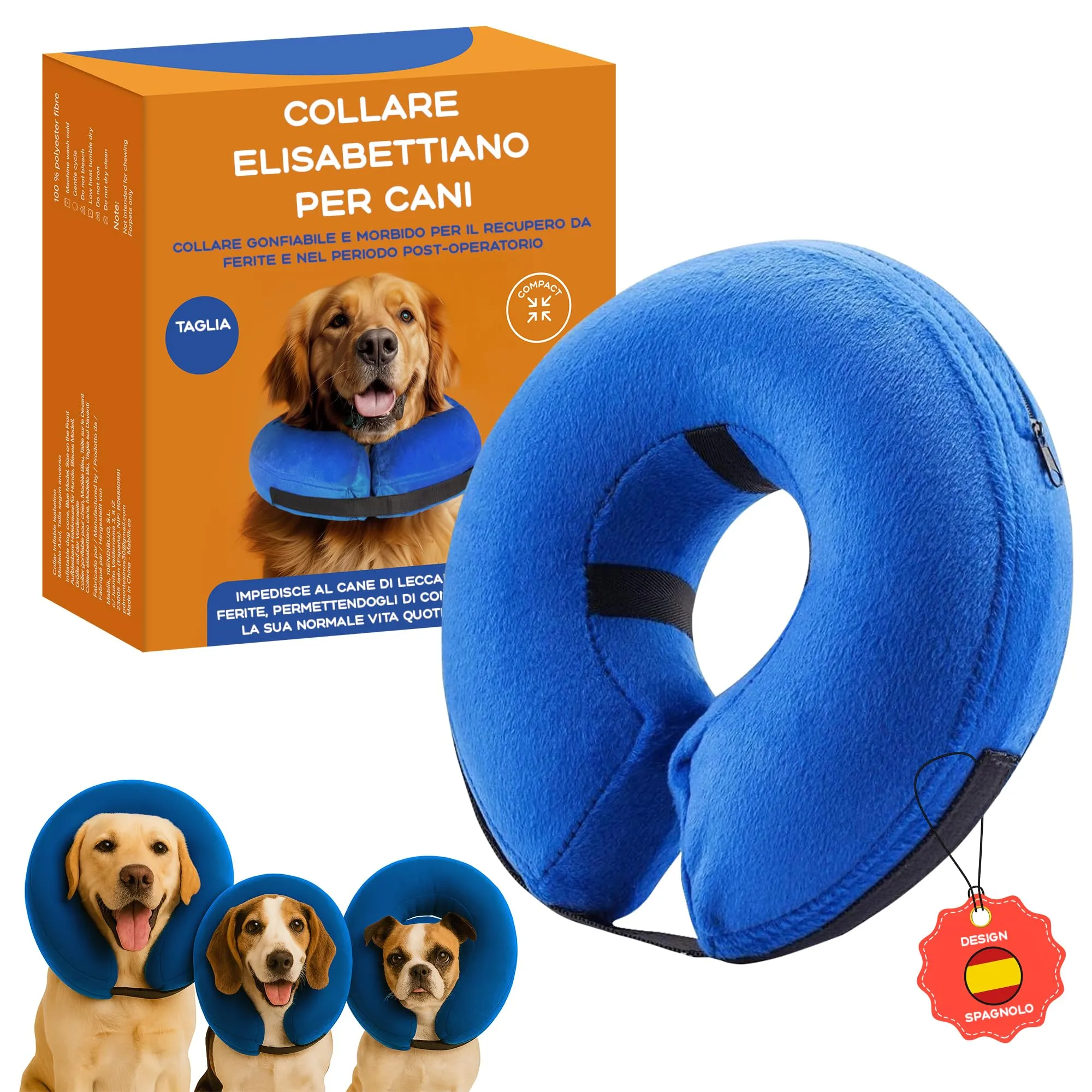 Collare Elisabettiano Cane Morbido (Taglia XL, Collo 47-55 cm), Collare Gonfiabile Blu, Post Operatorio e Anti Leccamento, Ciambella Cane Post Intervento per Recupero da Ferite e Operazioni (Blu XL) - immagine 1
