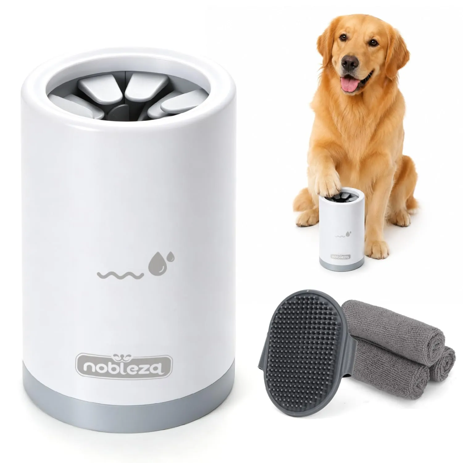 Nobleza Set Pulitore Zampe Cane, Pulisci Zampe Portatile con 3 Asciugamani in Microfibra e 1 Spazzola per Toelettatura in Silicone, Kit di Pulizia e Cura per Cani di Taglia Piccola - immagine 1