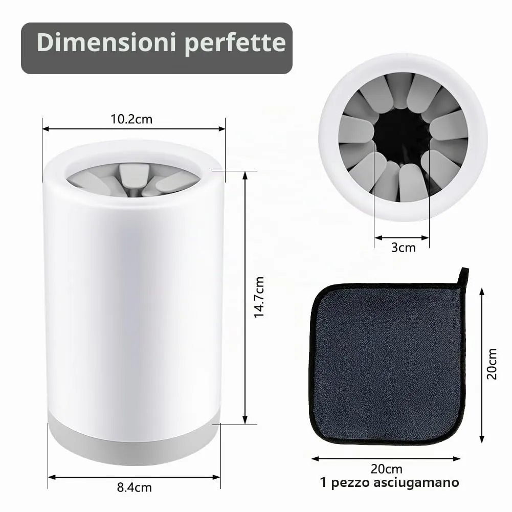 Aomig Pulitore Della Zampa Cane, Pulitore Zampa per Animali Domestici, Pulitore Zampa Cane Gatto Portatile, con Spazzola Interno In Silicone e Asciugamano, Lavazampe per Cani e Gatti(Grigio) - immagine 2