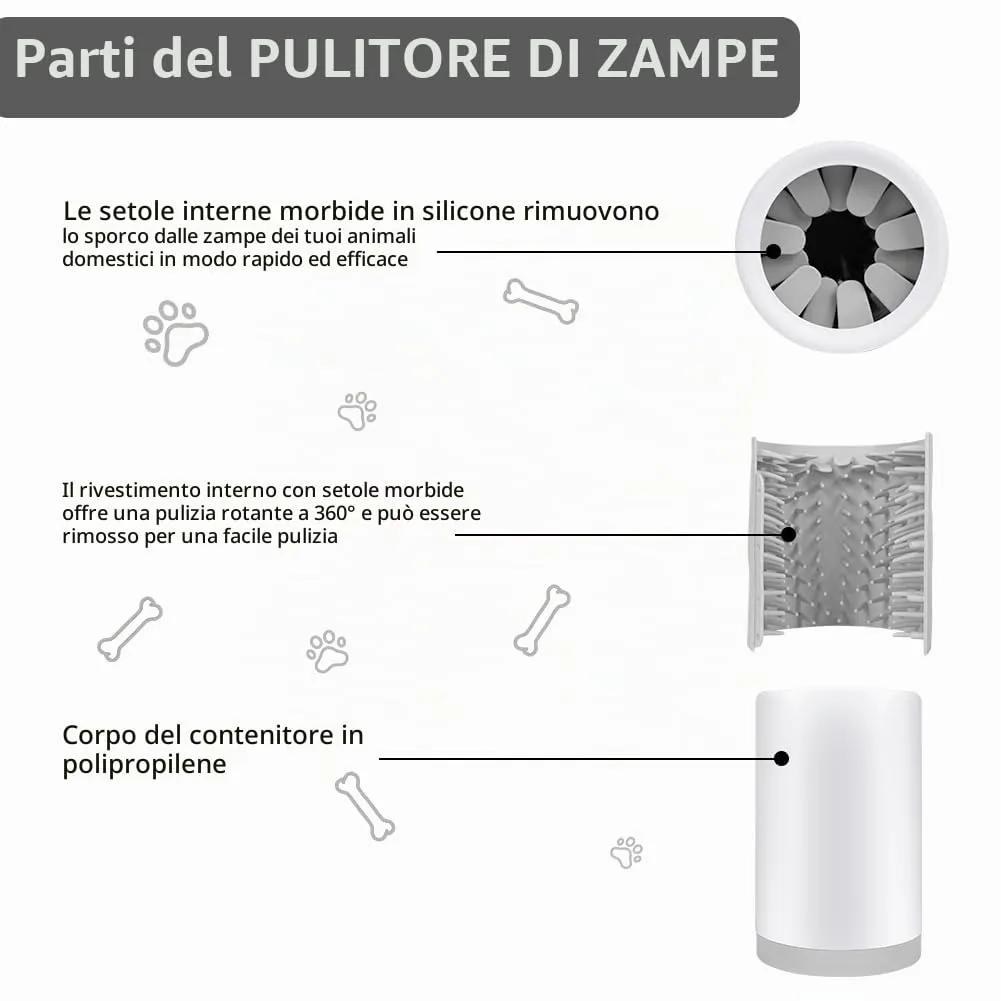 Aomig Pulitore Della Zampa Cane, Pulitore Zampa per Animali Domestici, Pulitore Zampa Cane Gatto Portatile, con Spazzola Interno In Silicone e Asciugamano, Lavazampe per Cani e Gatti(Grigio) - immagine 3