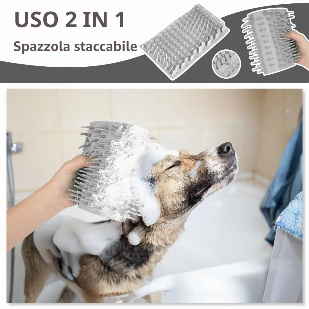 Aomig Pulitore Della Zampa Cane, Pulitore Zampa per Animali Domestici, Pulitore Zampa Cane Gatto Portatile, con Spazzola Interno In Silicone e Asciugamano, Lavazampe per Cani e Gatti(Grigio) - immagine 5