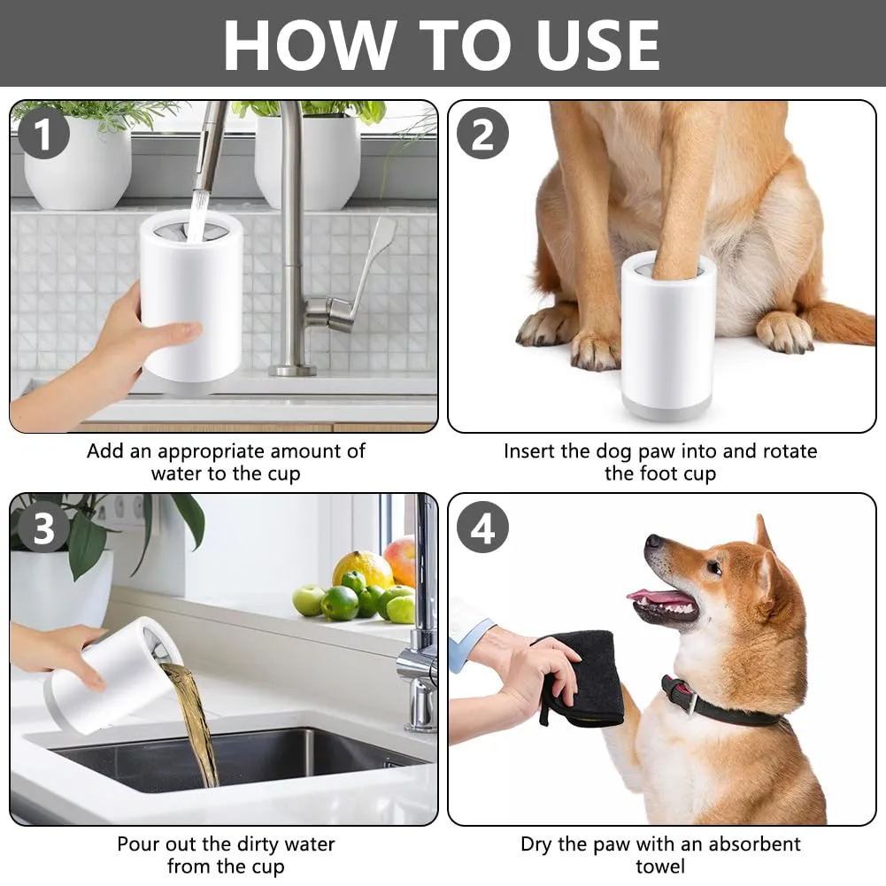 Aomig Pulitore Della Zampa Cane, Pulitore Zampa per Animali Domestici, Pulitore Zampa Cane Gatto Portatile, con Spazzola Interno In Silicone e Asciugamano, Lavazampe per Cani e Gatti(Grigio) - immagine 6