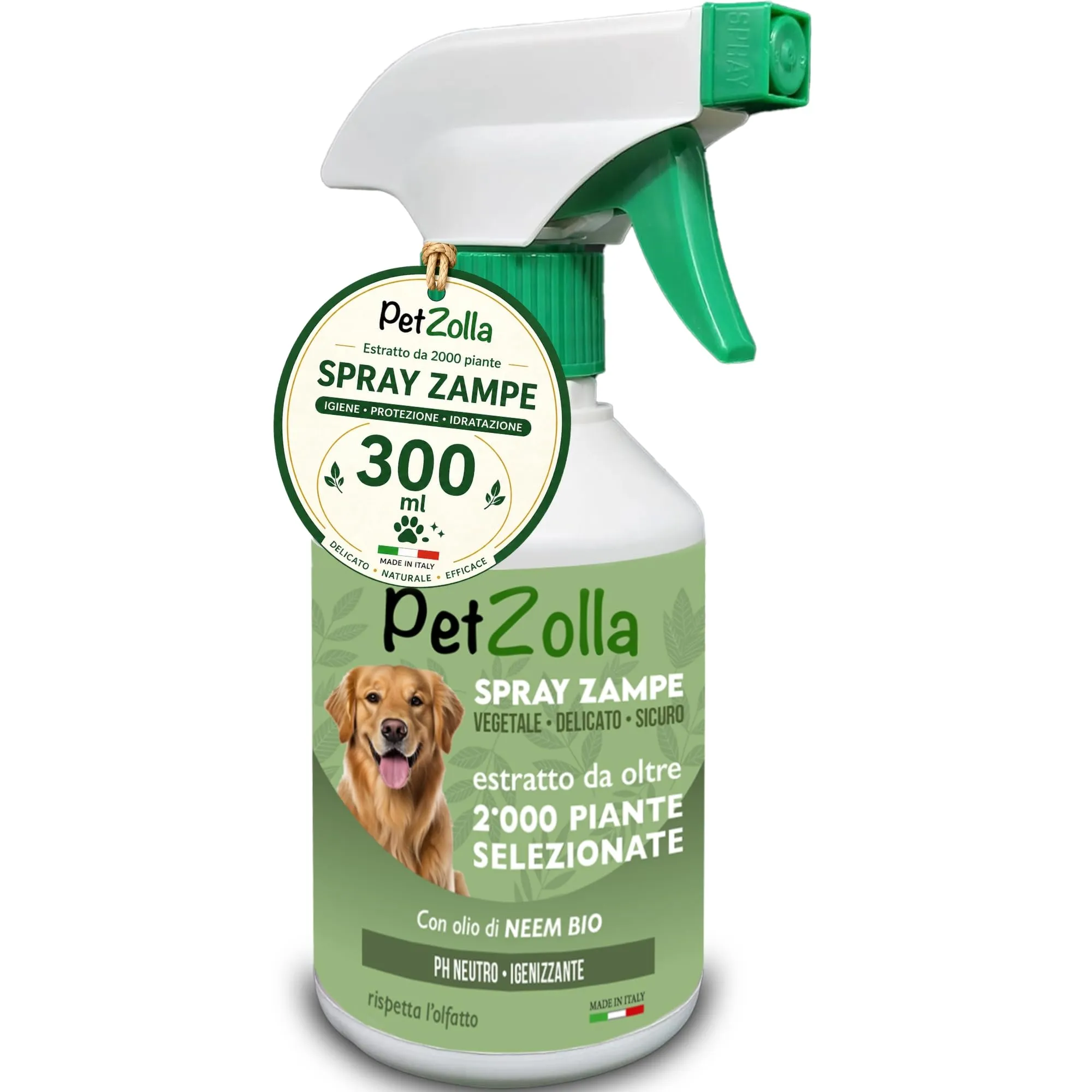 Spray pulisci zampe cane naturale e delicato 300ml, Lava zampe per cani senza risciacquo con olio di neem, argan e timo, azione idratante e protettiva - Made in Italy - immagine 1