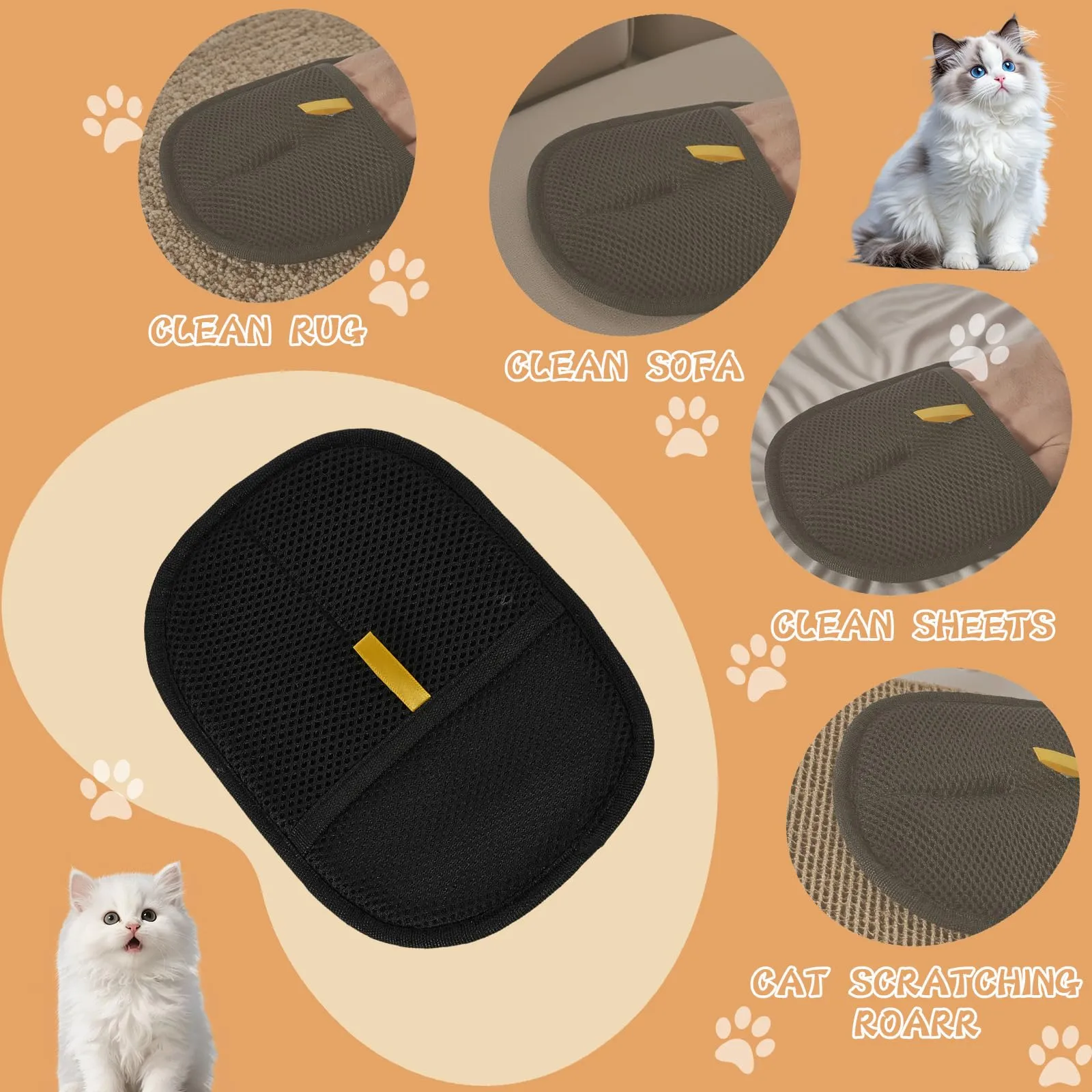 Generisch Guanti per la rimozione dei peli degli animali per gatti e cani, spazzola elettrostatica per animali domestici, per gatti e cani riutilizzabili guanti per la depilazione - immagine 3