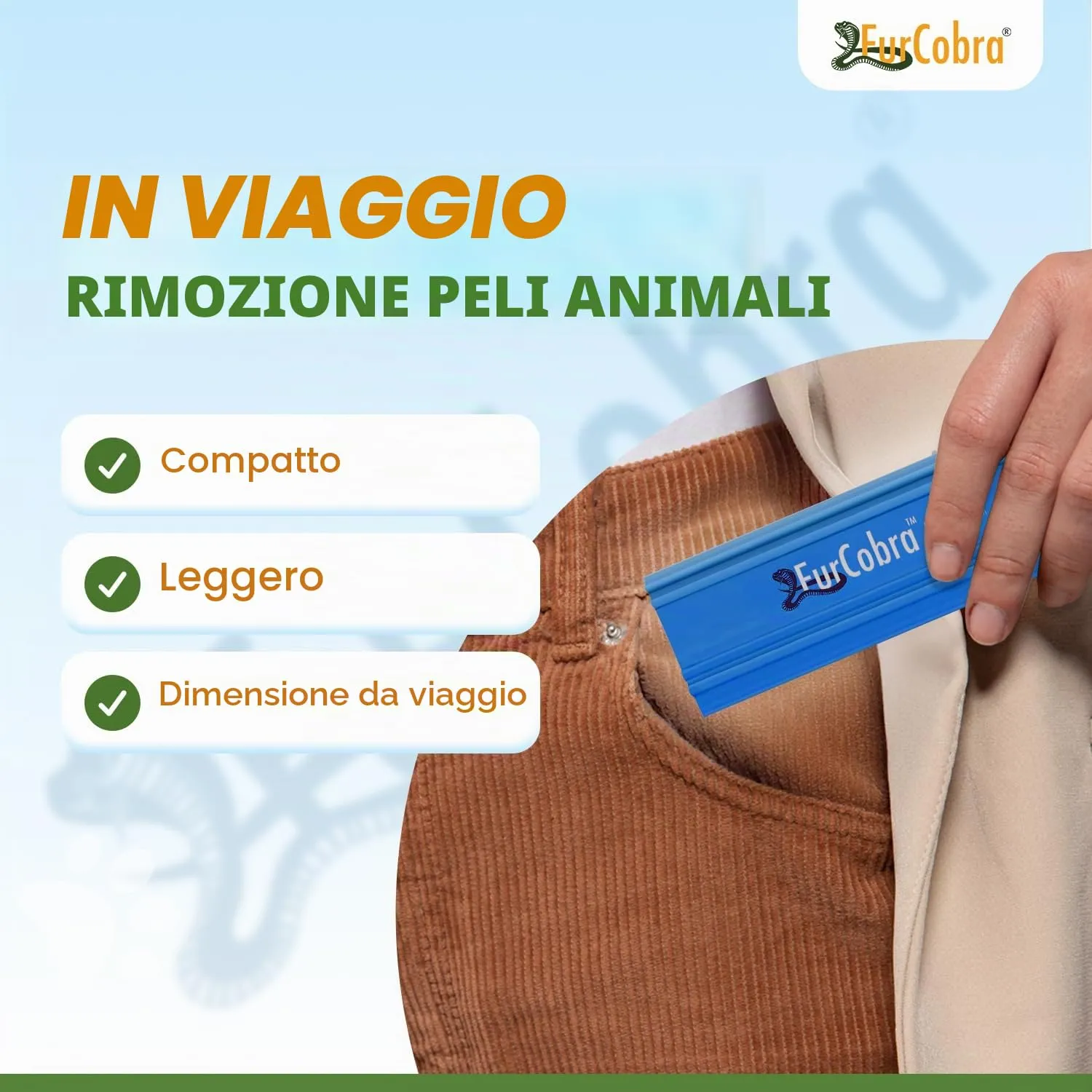 FURCOBRA Strumento leggero e compatto per rimuovere peli di cani e gatti, raschietto per letto, divano, moquette, superfici domestiche - immagine 6