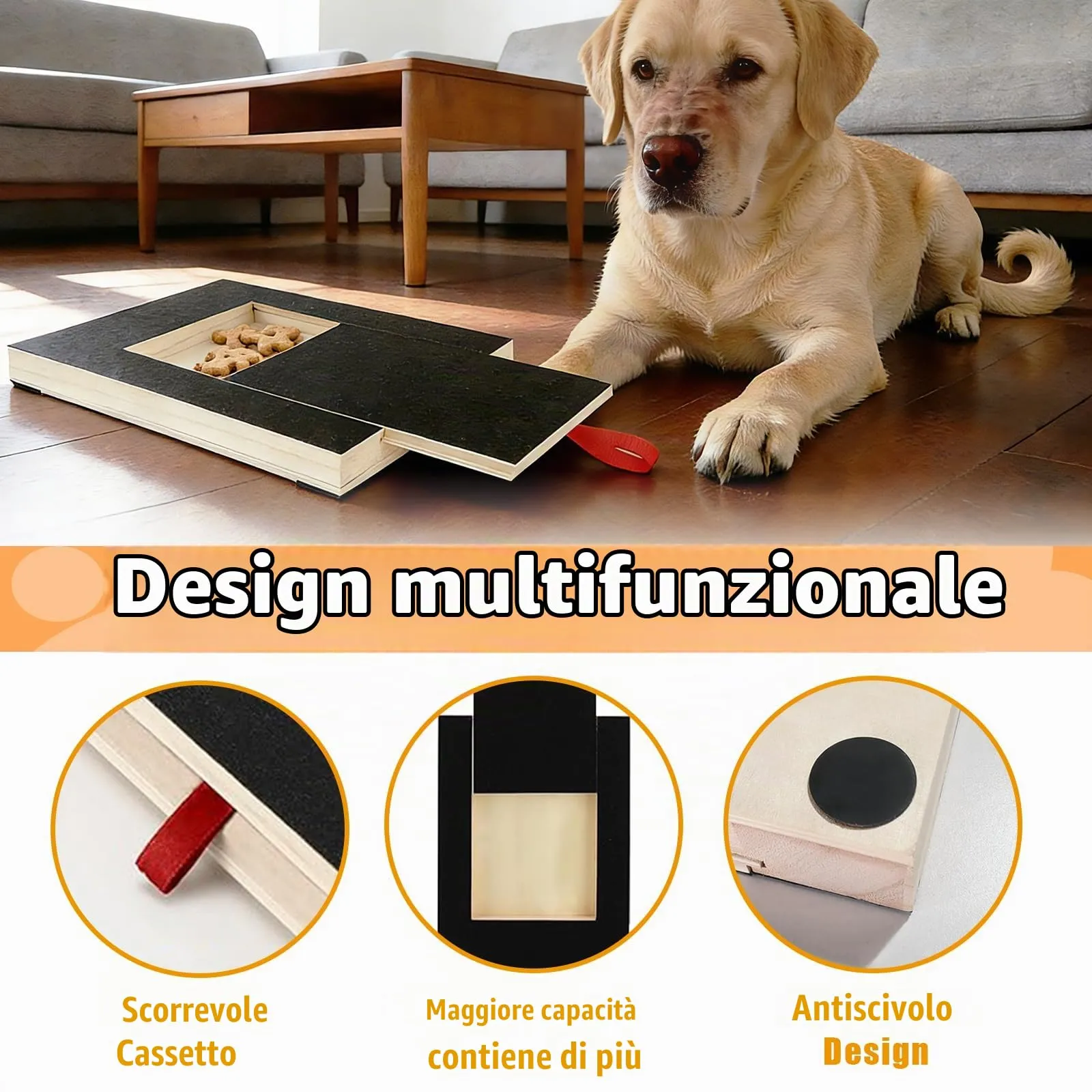 Tiragraffi per Cani, 35 x 25 x 3 cm, Tappetino per Unghie per Canis, Gratta e Graffio per Cani con Scatola per Snack, con 2 Fogli di Carta Vetrata di Ricambio e Tappetini Antiscivolo - immagine 3