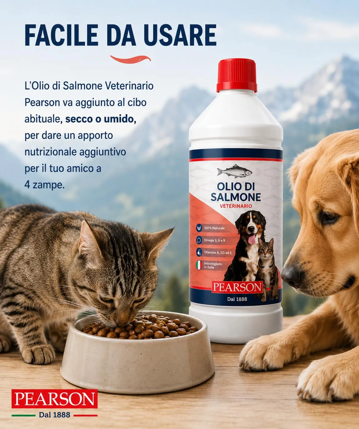 PEARSON Olio di Salmone per Cani e Gatti 1000ML, 100% Puro Naturale - immagine 6