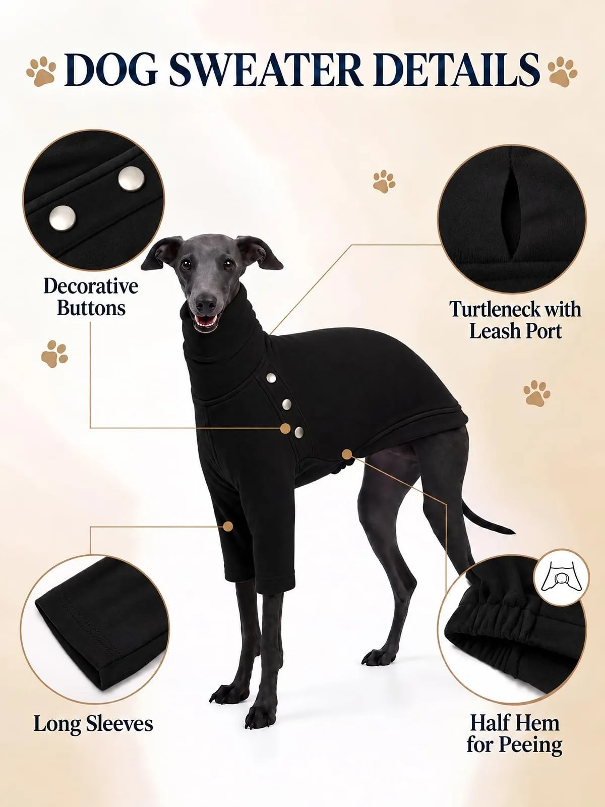 Haloumoning Maglione Cane Invernale a Collo Alto, Nero, Large - immagine 5