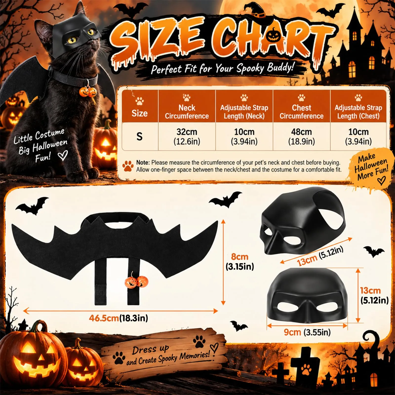 Vestiti per Gatti da Pipistrello 46.5×8cm Costume Halloween Gatto - immagine 2