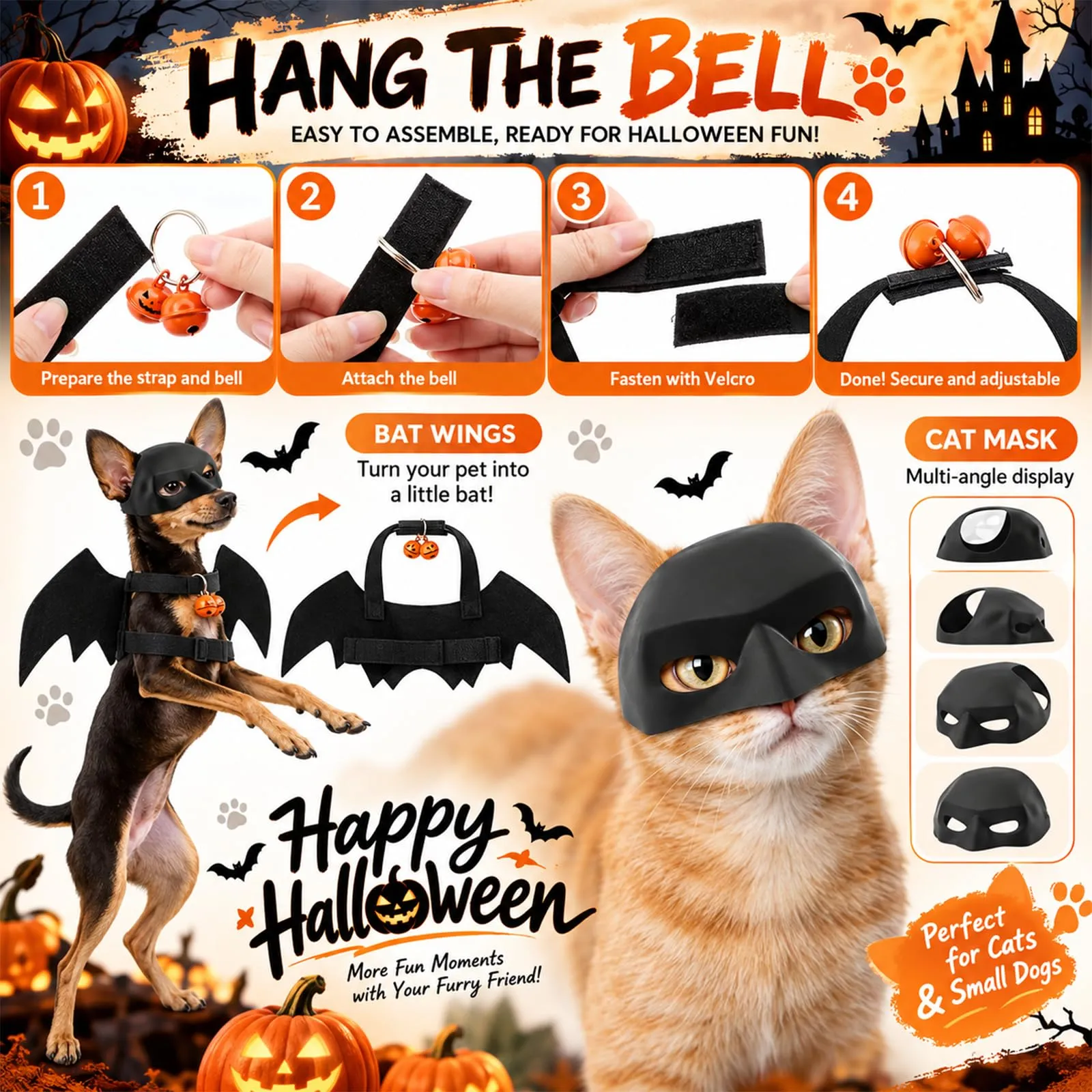 Vestiti per Gatti da Pipistrello 46.5×8cm Costume Halloween Gatto - immagine 4