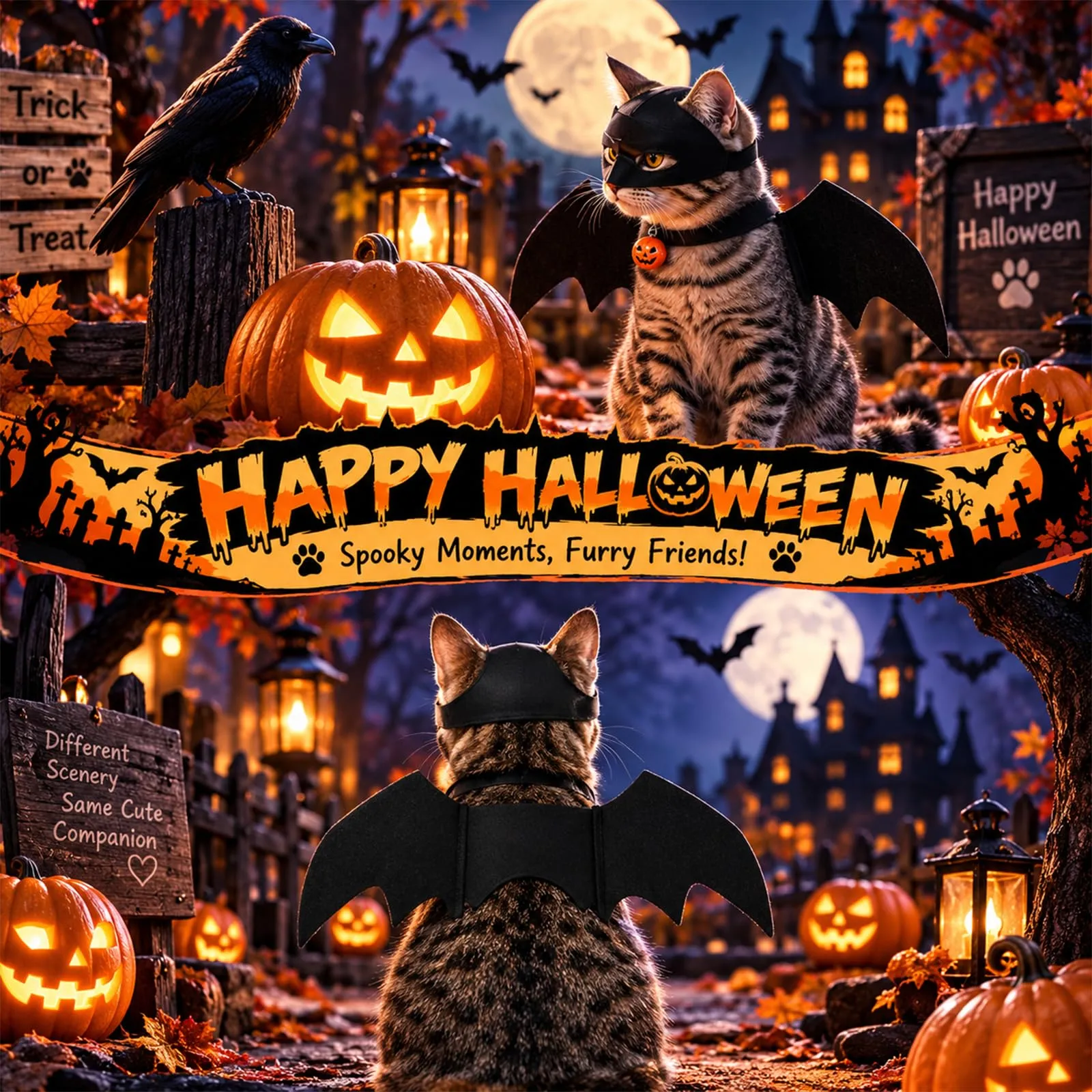 Vestiti per Gatti da Pipistrello 46.5×8cm Costume Halloween Gatto - immagine 6