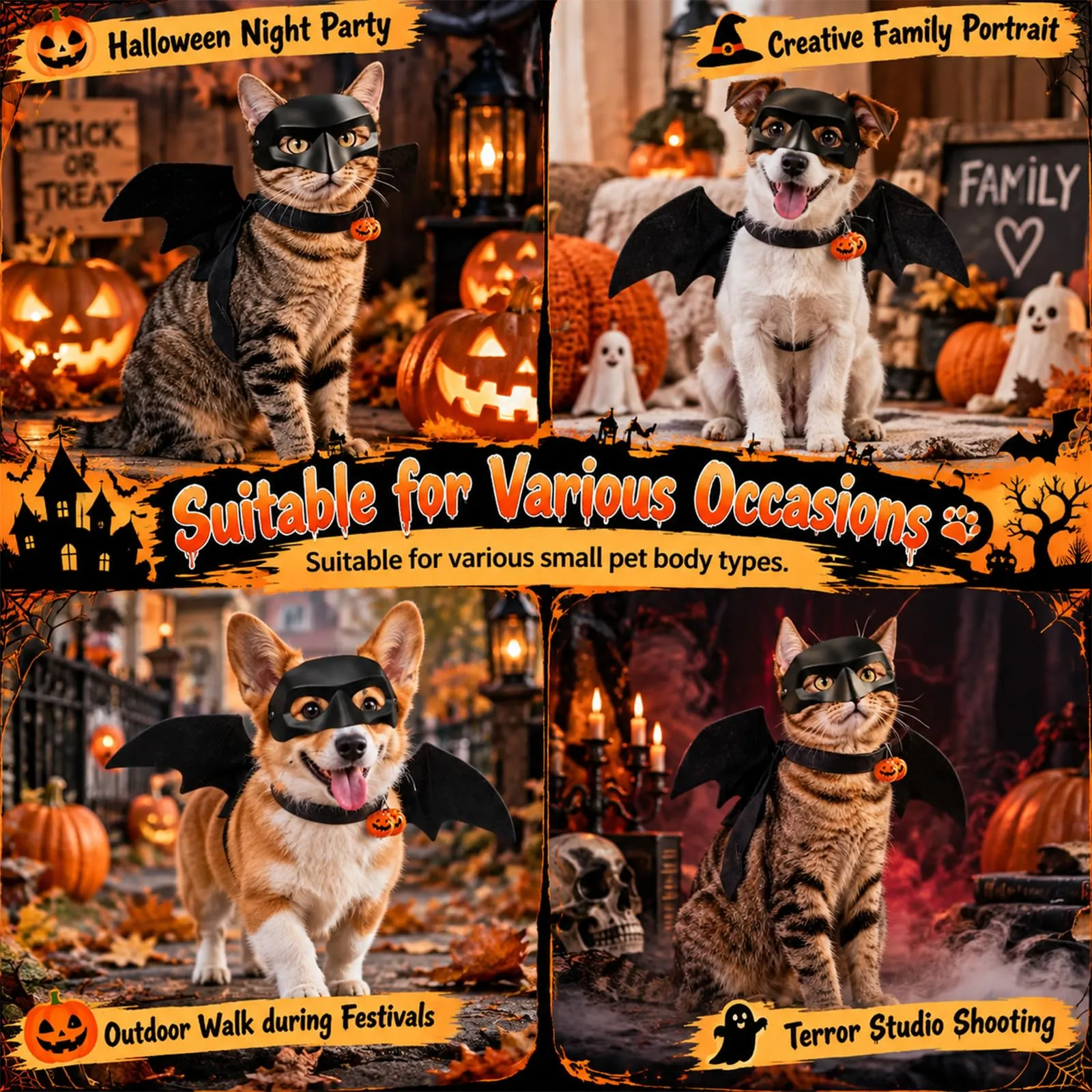 Vestiti per Gatti da Pipistrello 46.5×8cm Costume Halloween Gatto - immagine 7
