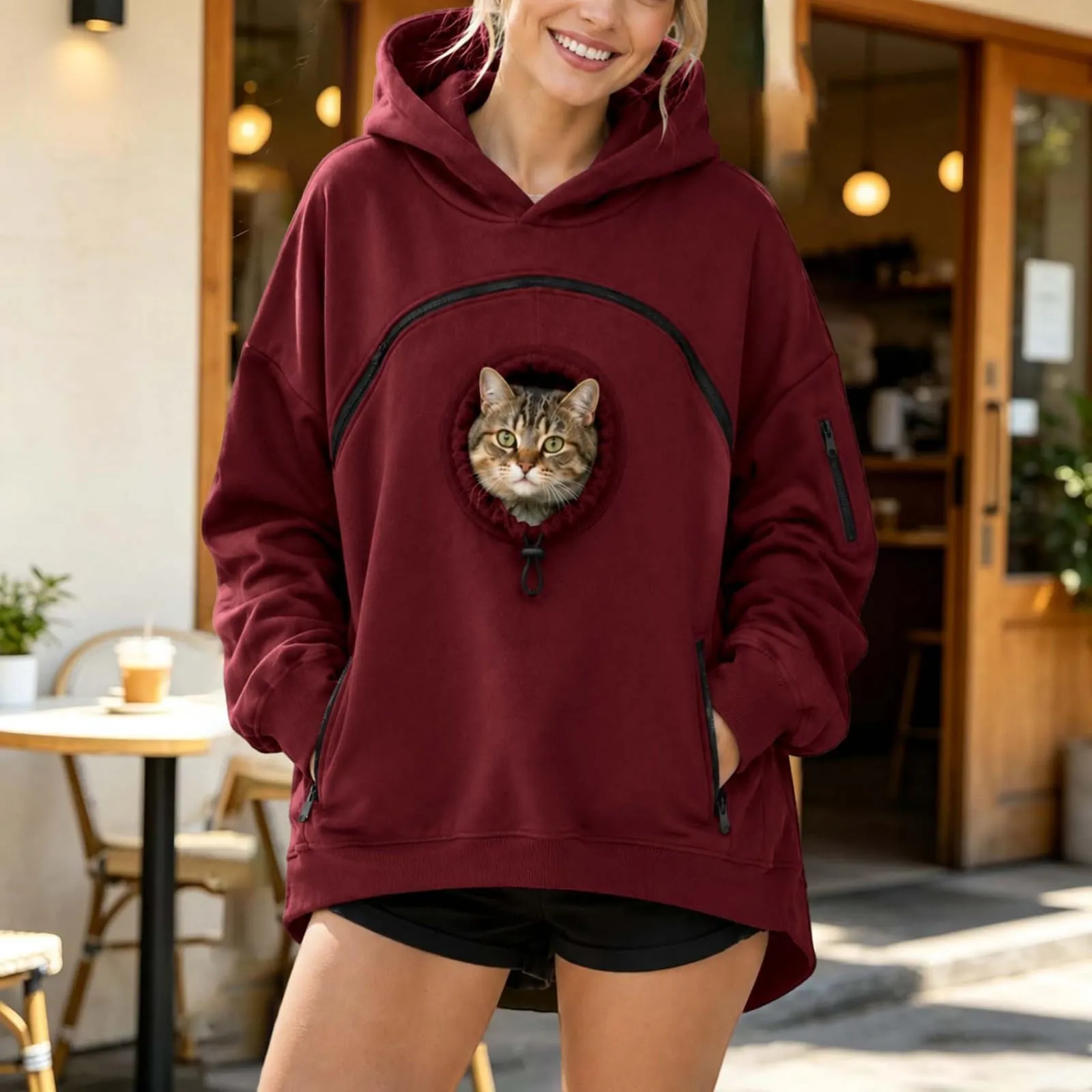 Felpa Porta Gatto Cane con Tasca per Cotone Donna Peluche Cani - immagine 3