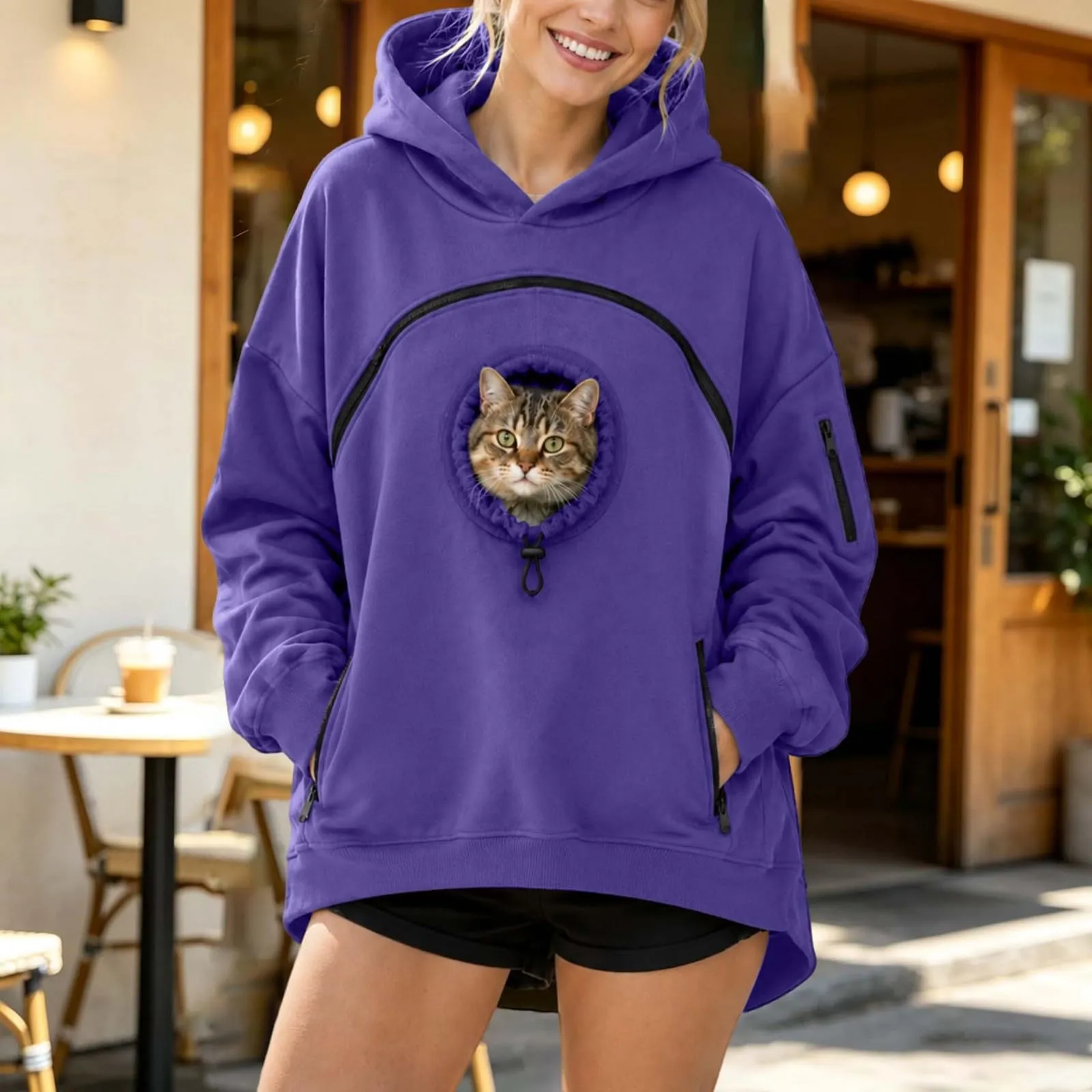 Felpa Porta Gatto Cane con Tasca per Cotone Donna Peluche Cani - immagine 3