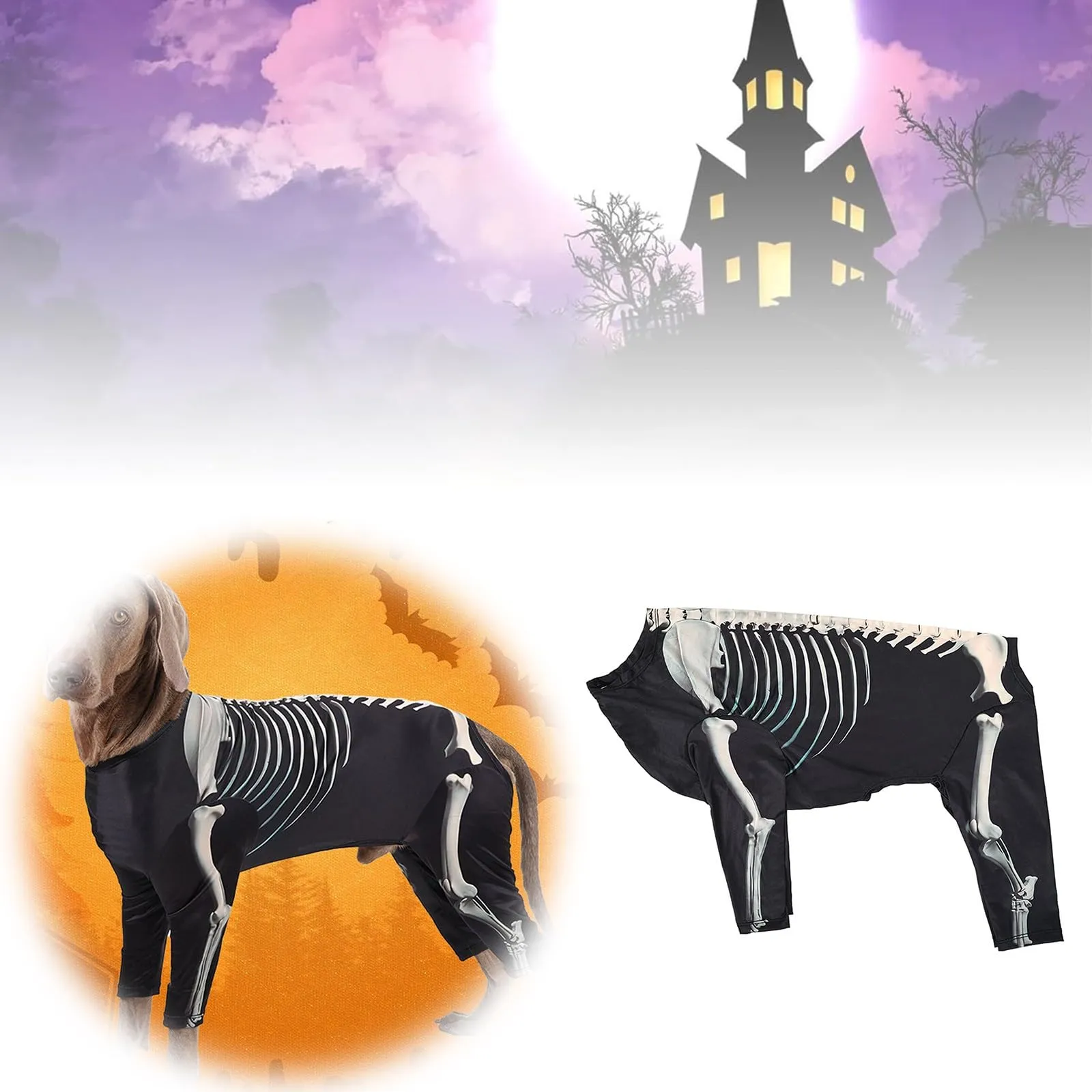 Costume da scheletro nero per cane, vestito a quattro gambe in poliestere - immagine 4