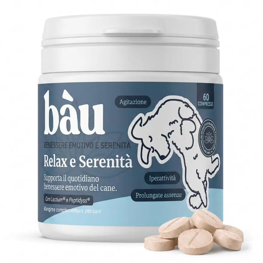 Bau Integratore Calmante per Cani, Valeriana per Cani Tranquillante, Rilassante per Cani Appetibili con Ingredienti Naturali Ideale per Temporali, Ansia da Separazione e Viaggi -60cps - immagine 1