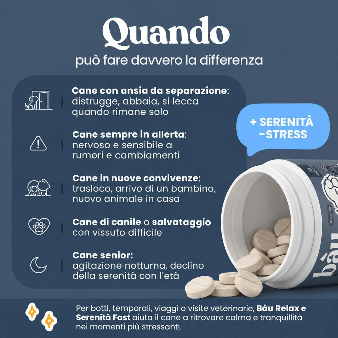 Bau Integratore Calmante per Cani, Valeriana per Cani Tranquillante, Rilassante per Cani Appetibili con Ingredienti Naturali Ideale per Temporali, Ansia da Separazione e Viaggi -60cps - immagine 4