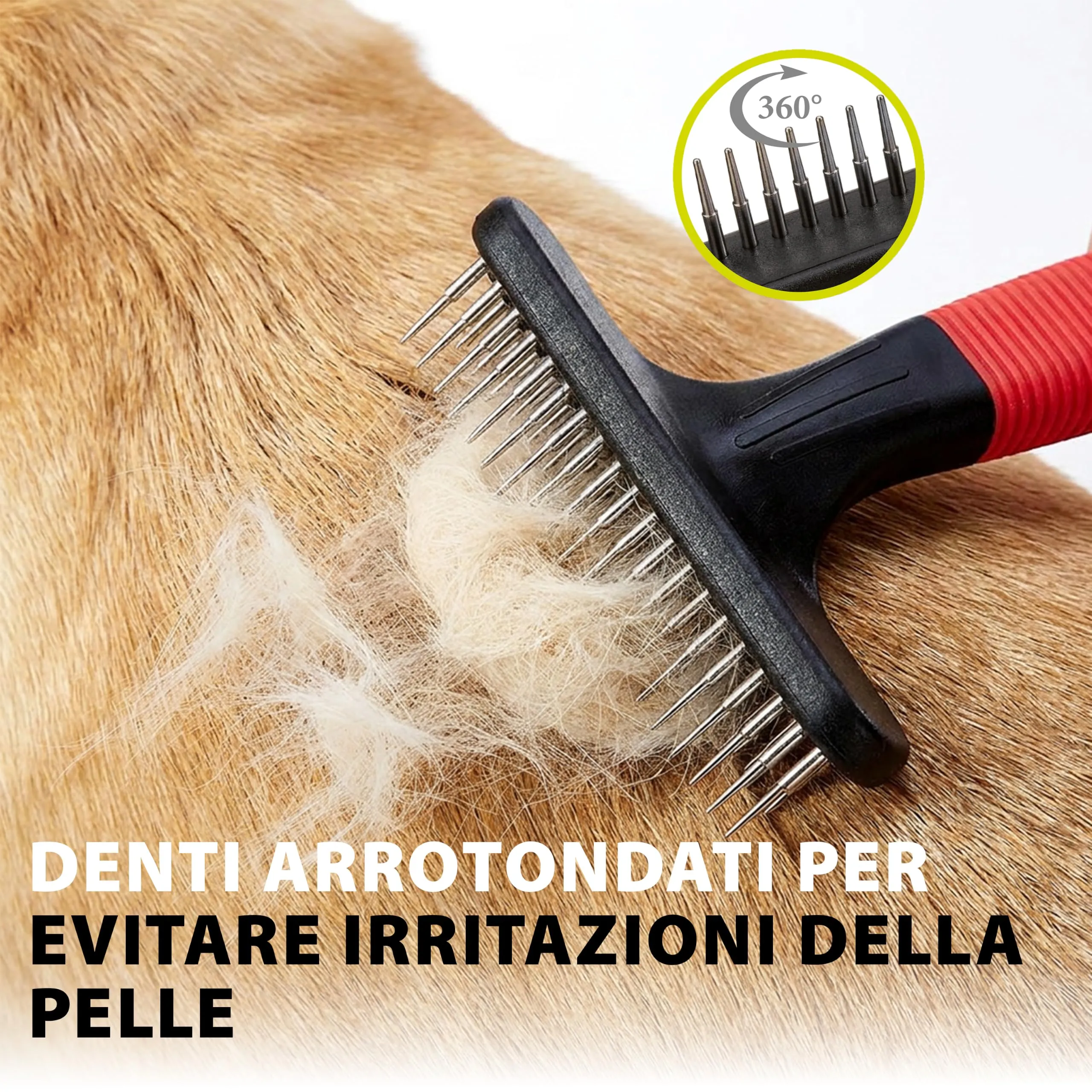 Ferplast Pettine per Cani e Gatti 2 in 1 Pelo Medio e Lungo, Denti Rotanti Arrotondati Anti-Irritazione e Manico Antiscivolo - immagine 4