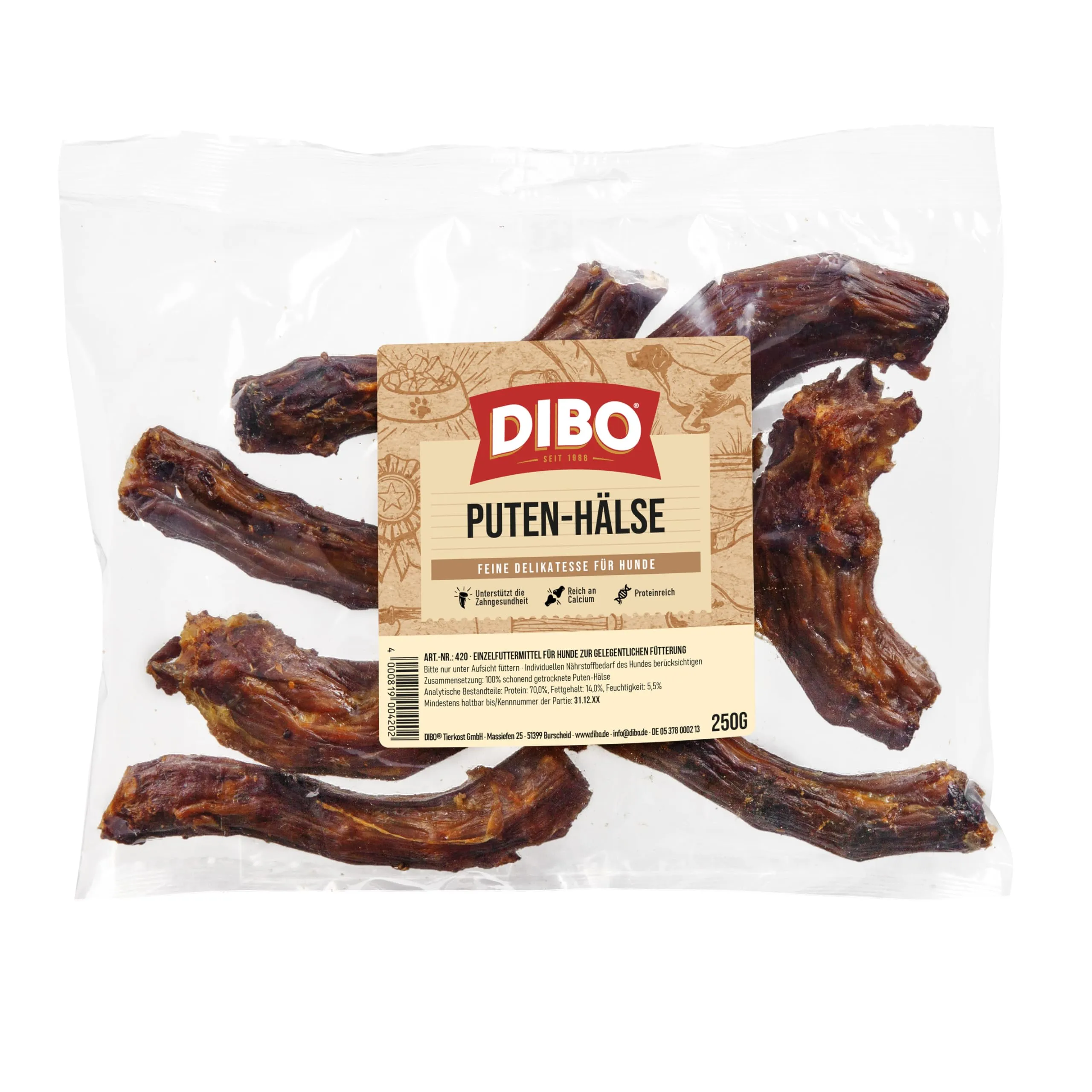 DIBO Colli di tacchino, sacchetto da 250 g, piccolo snack o dolcetti per alimenti, cibo per cani, articoli da masticare di qualità senza prodotti chimici - immagine 2
