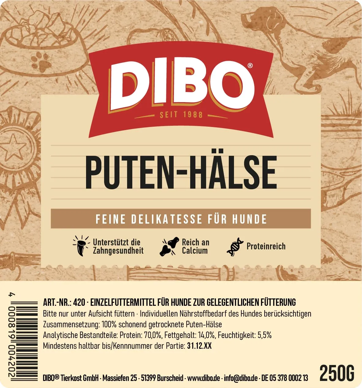 DIBO Colli di tacchino, sacchetto da 250 g, piccolo snack o dolcetti per alimenti, cibo per cani, articoli da masticare di qualità senza prodotti chimici - immagine 4