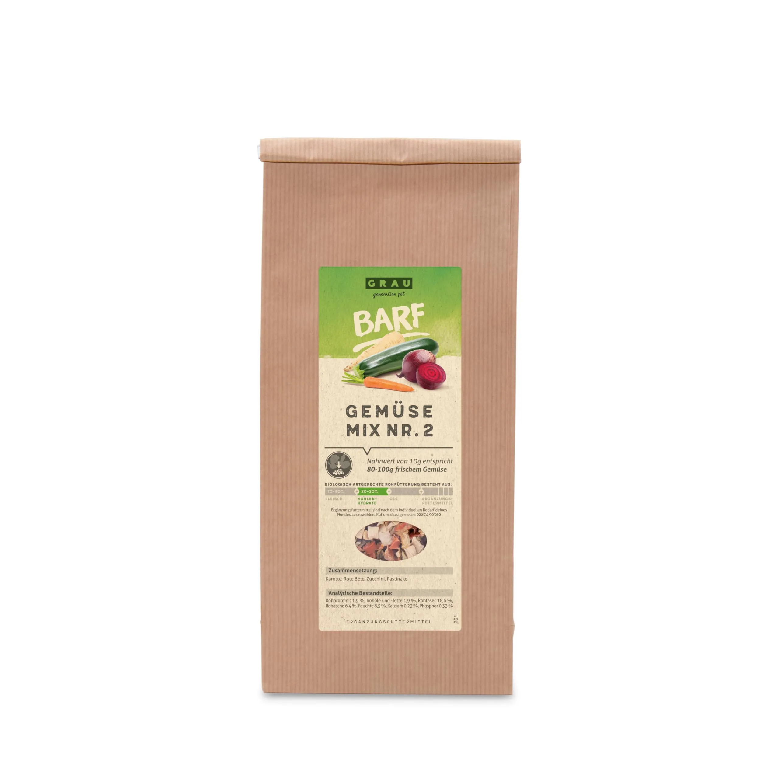 GRAU L’originale, Miscela di verdure essiccate per un’alimentazione naturale integrata (BARF), “Composto n. 2”, integratore alimentare per cani, 1 confezione da 500 g - immagine 1
