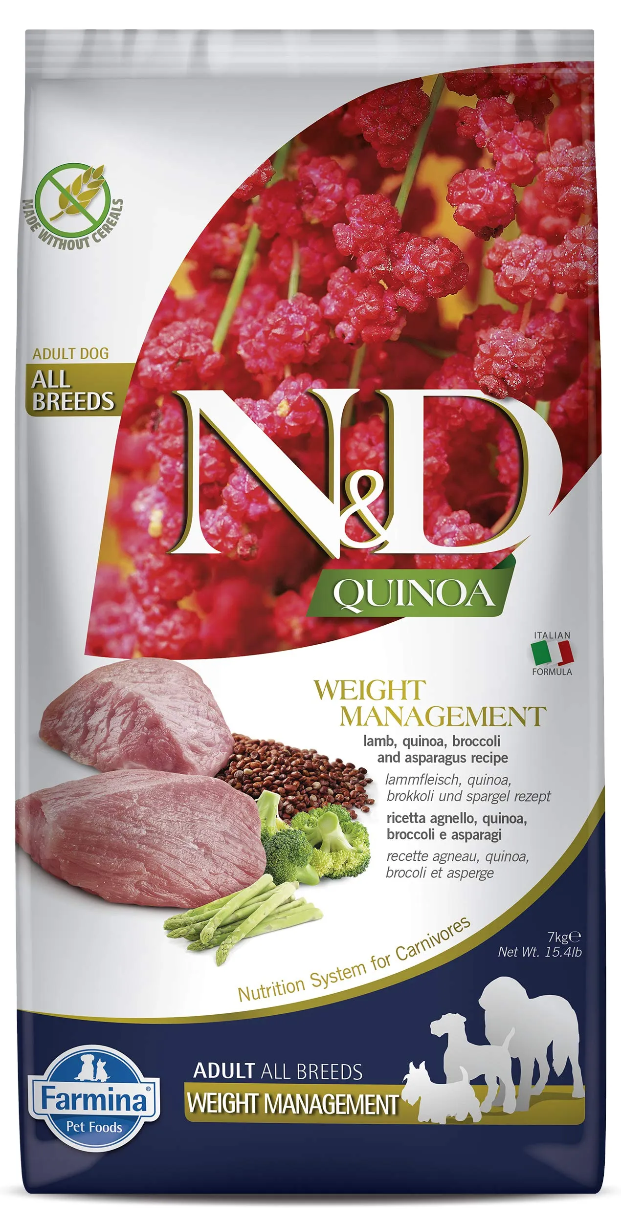 { language_tag:it_IT, value:"Farmina Natural & Delicious Quinoa Weight Management Lamb Grain Free - 7 Kg" } - immagine 1
