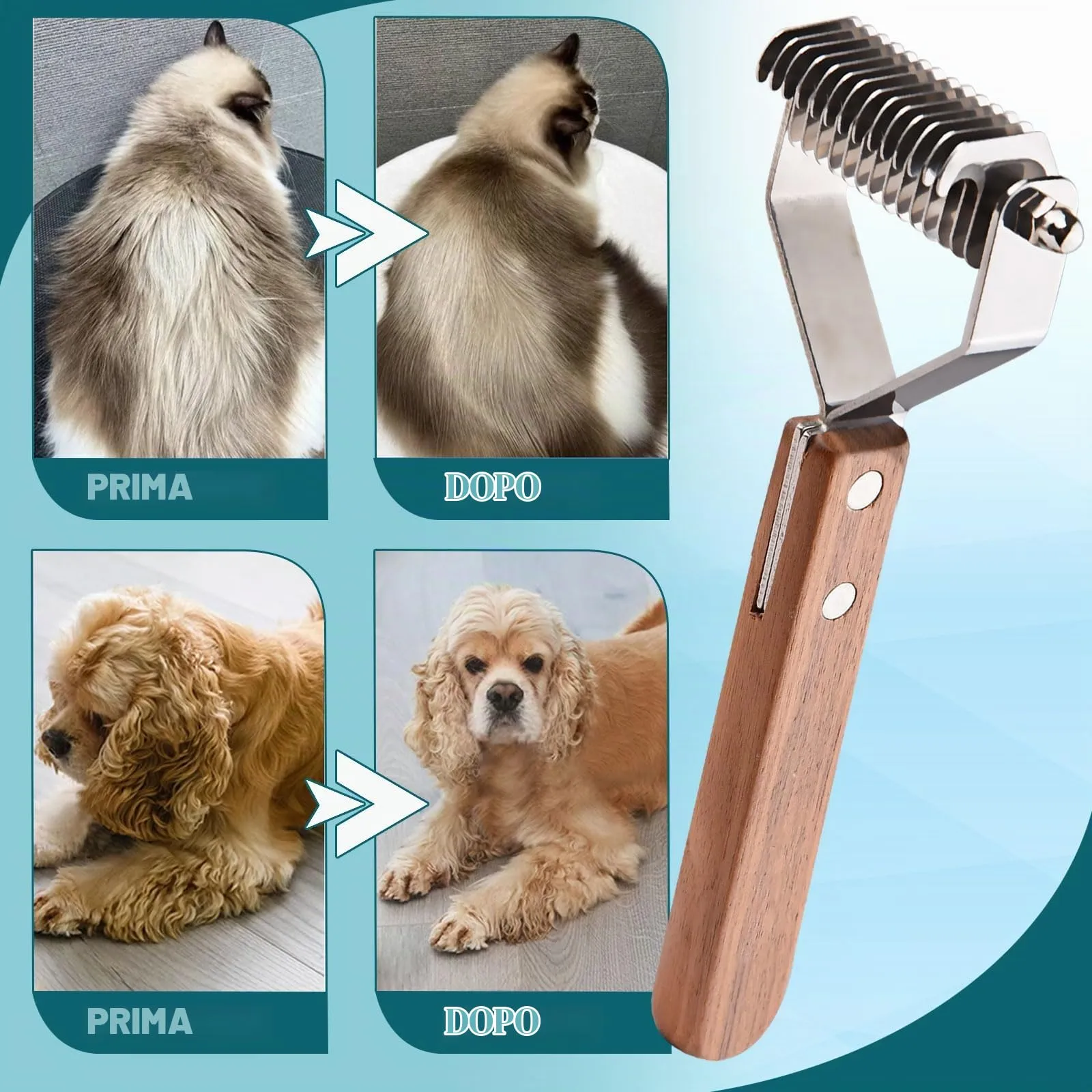 onebarleycorn Spazzola Cane, Slanatore per toelettatura,Spazzola per Cane,Gatto Pettine per Cani (14-Lame-S) - immagine 6