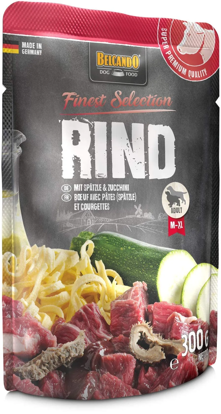 BELCANDO Finest Selection Adult Manzo con Spätzle e Zucchine | 6 x 300 g | Cibo umido per cani sensibili o esigenti | Contiene olio di cartamo spremuto a freddo - immagine 2