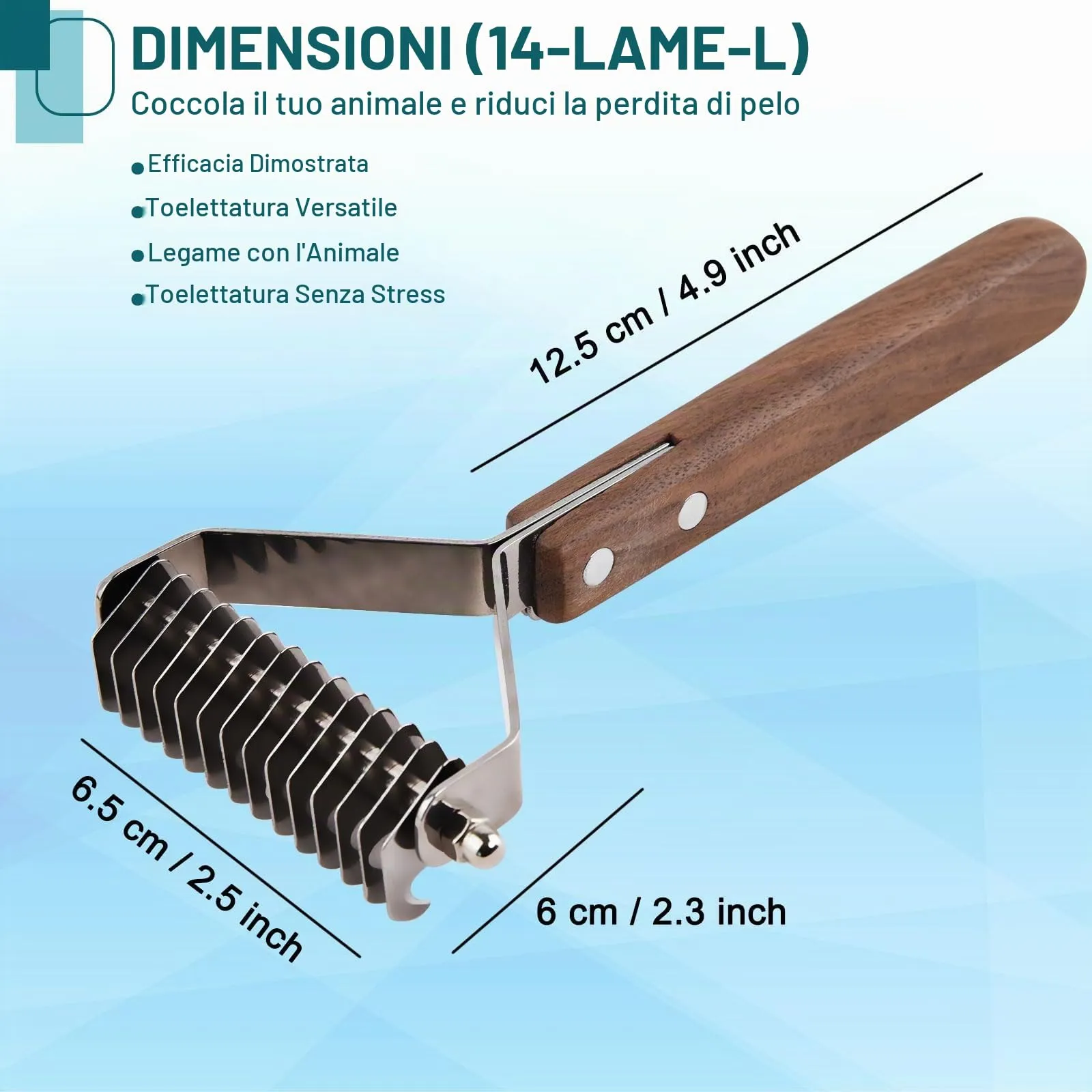 onebarleycorn Spazzola Cane, Slanatore per toelettatura,Spazzola per Cane,Gatto Pettine per Cani (14-Lame-L) - immagine 4