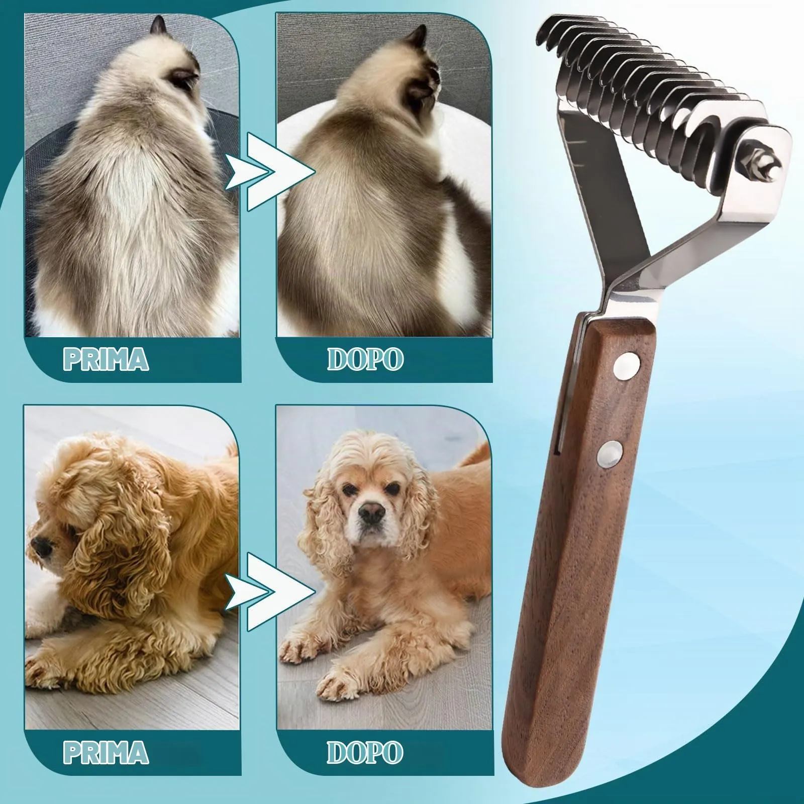 onebarleycorn Spazzola Cane, Slanatore per toelettatura,Spazzola per Cane,Gatto Pettine per Cani (14-Lame-L) - immagine 6
