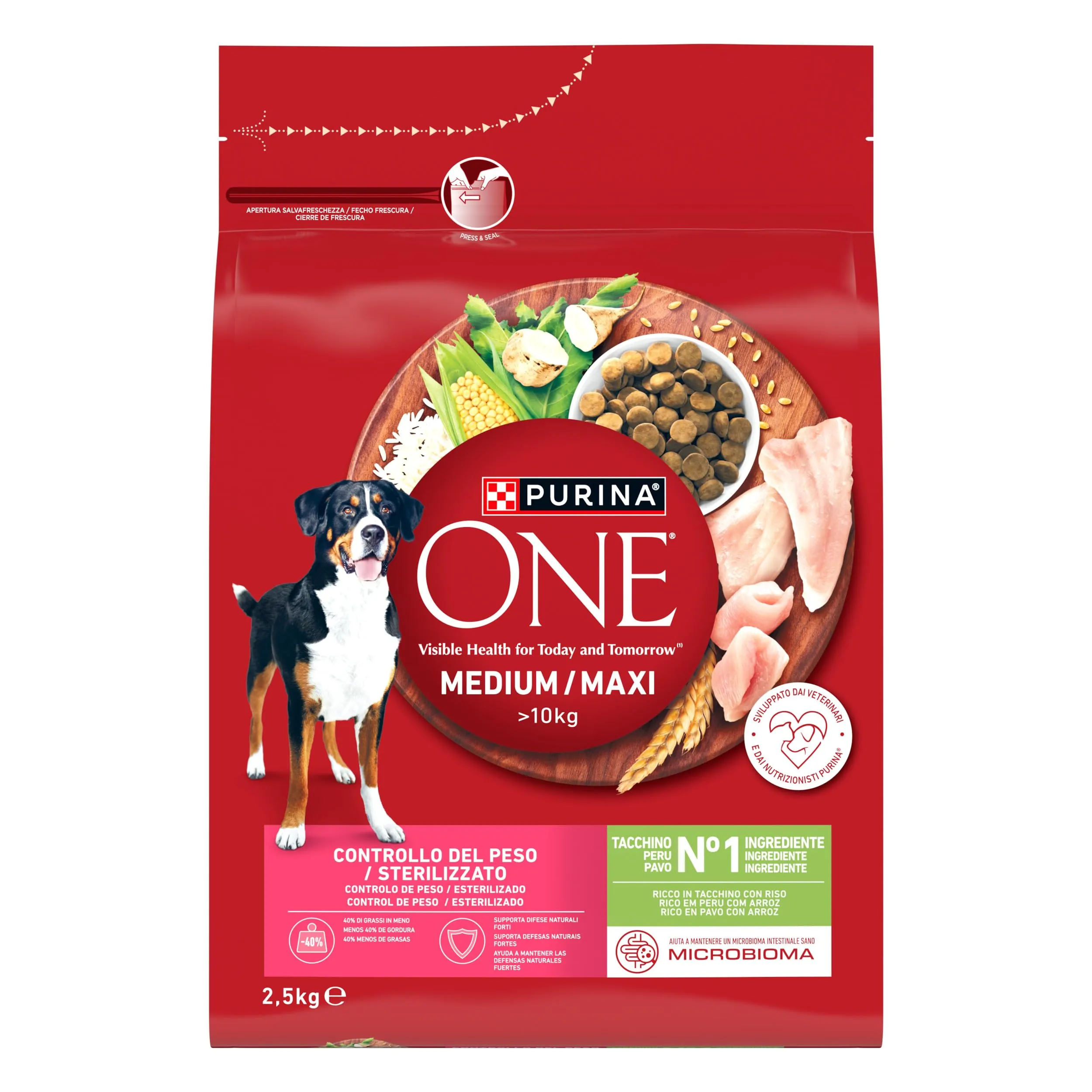 PURINA ONE Medium Maxi Controllo del peso Crocchette per Cani Adulti Sterilizzati con Tacchino 4 Sacchi da 2.5kg - immagine 3
