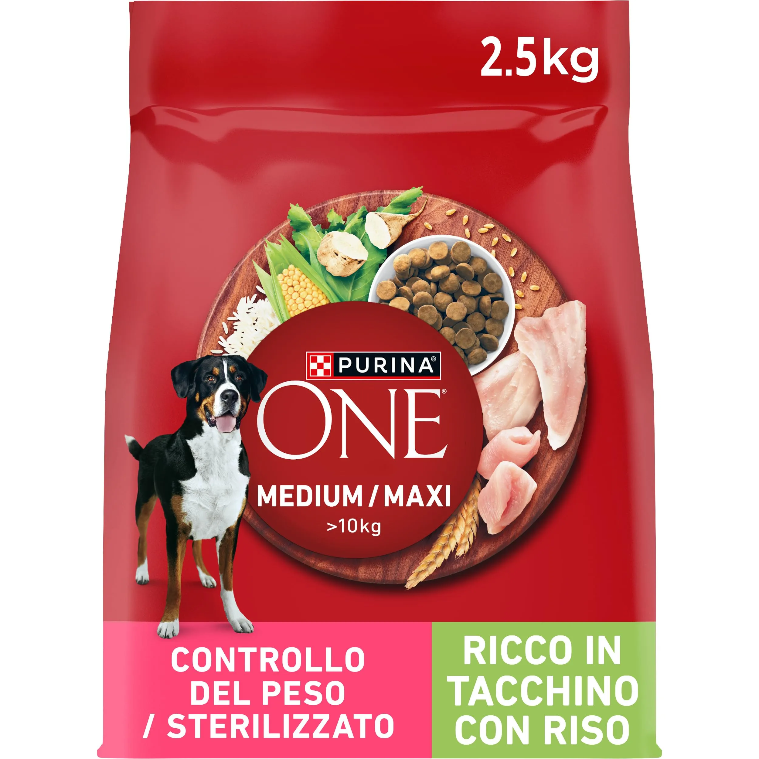 PURINA ONE Medium Maxi Controllo del peso Crocchette per Cani Adulti Sterilizzati con Tacchino 4 Sacchi da 2.5kg - immagine 4