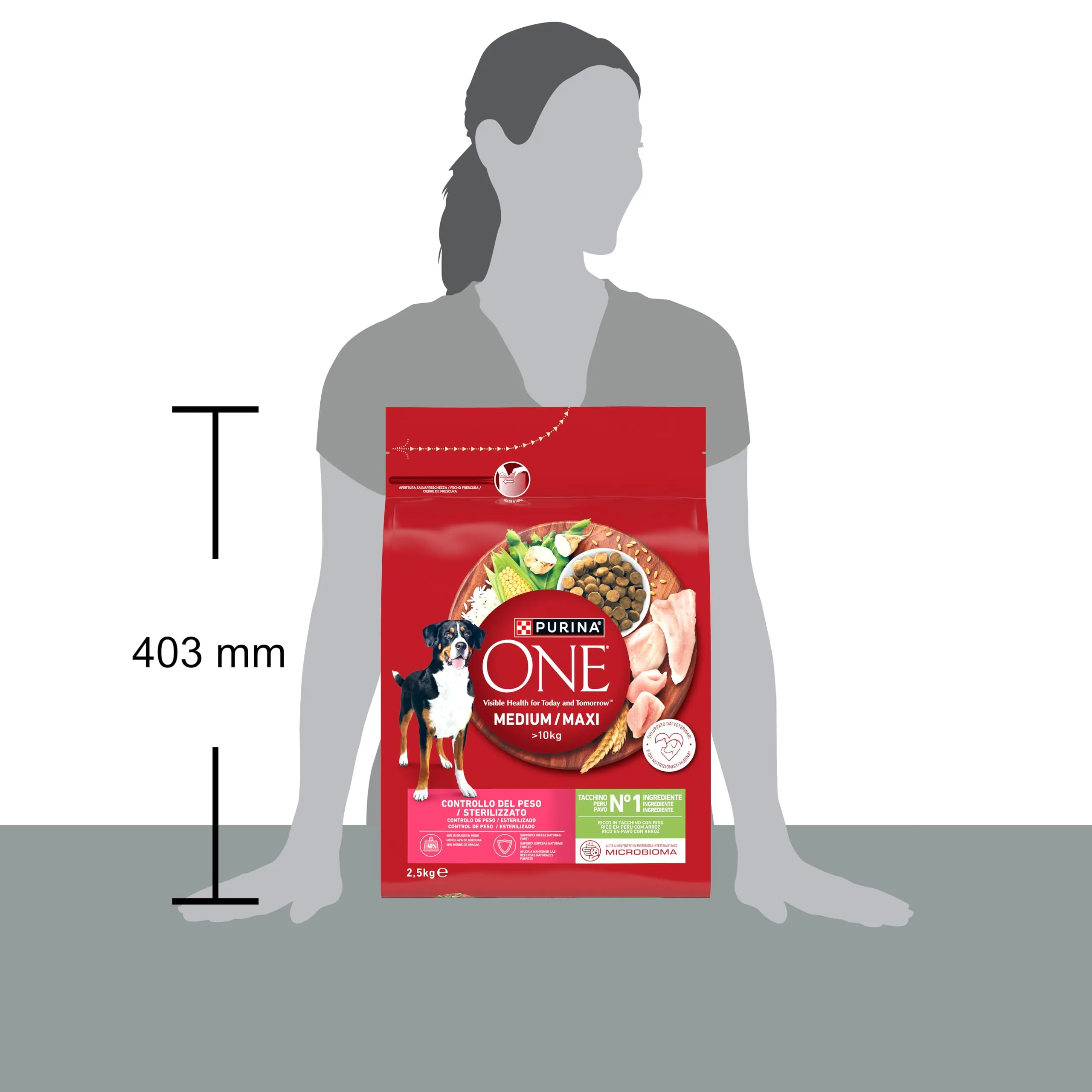 PURINA ONE Medium Maxi Controllo del peso Crocchette per Cani Adulti Sterilizzati con Tacchino 4 Sacchi da 2.5kg - immagine 6