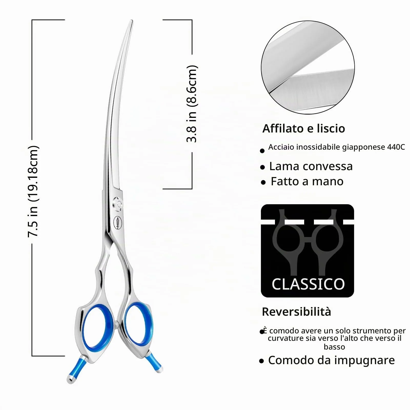 HASHIMOTO Forbici curve per cane Grooming, 7,5 pollici, 30 gradi di lama curva, peso leggero, cesoie per animali domestici per la rifinitura di viso e zampe - immagine 2