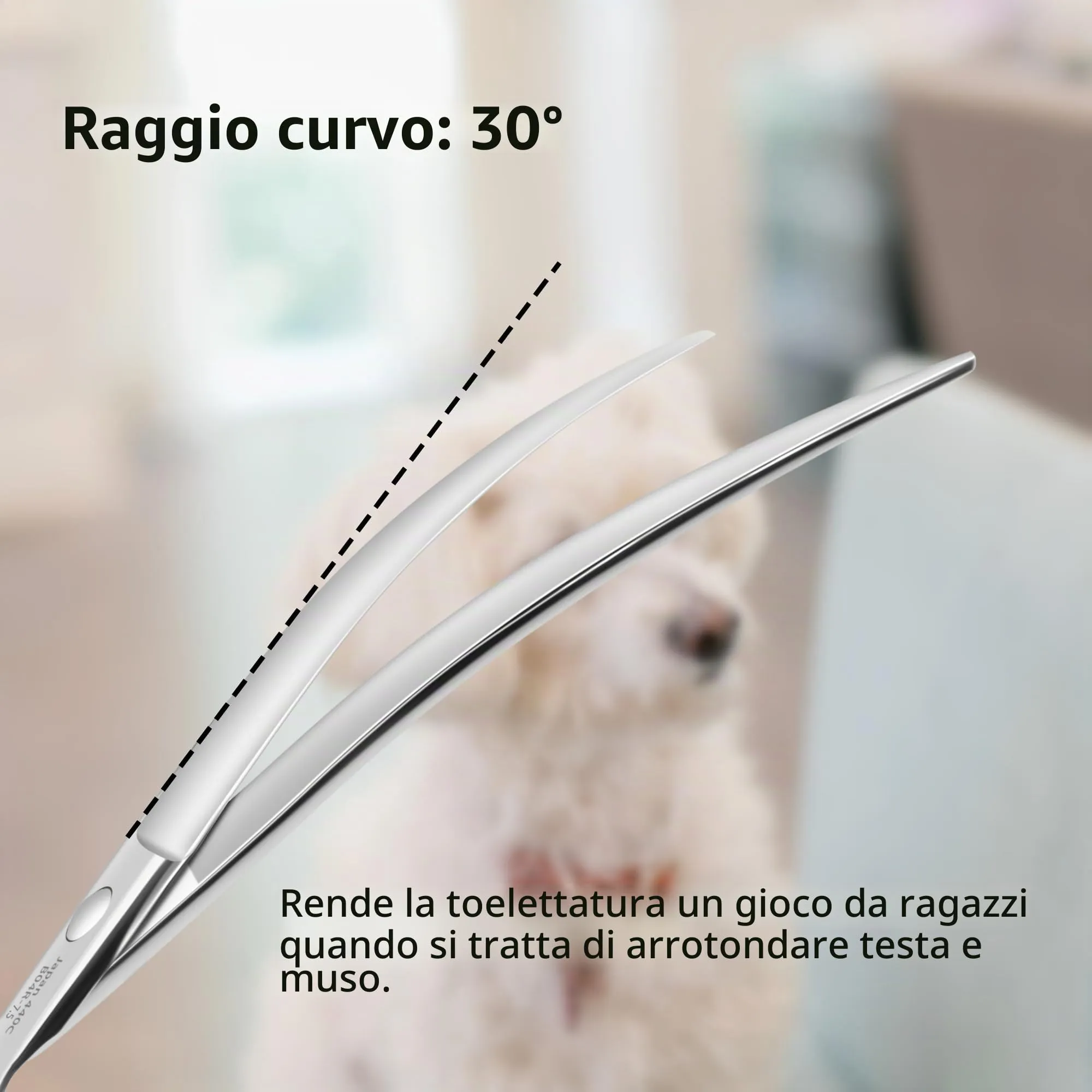 HASHIMOTO Forbici curve per cane Grooming, 7,5 pollici, 30 gradi di lama curva, peso leggero, cesoie per animali domestici per la rifinitura di viso e zampe - immagine 3