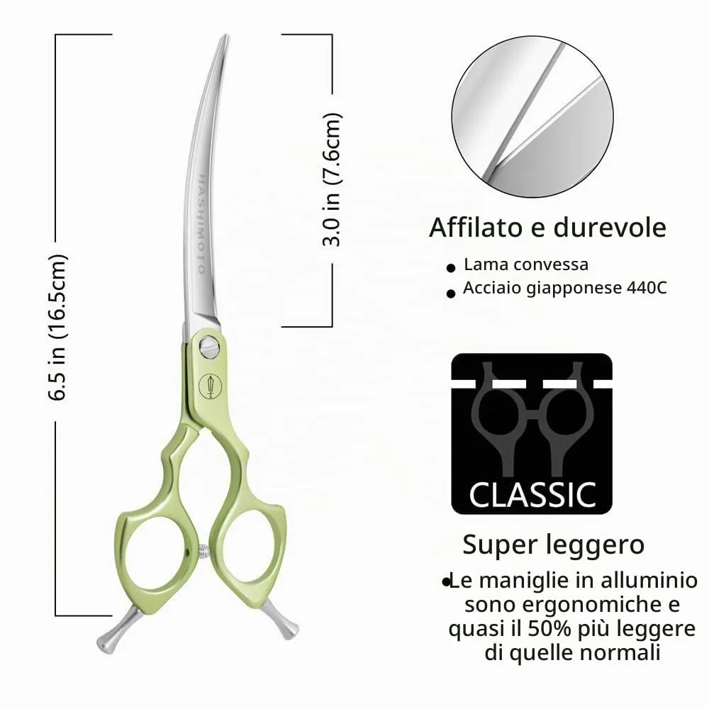 HASHIMOTO Forbici curve per la toelettatura dei cani, estremamente leggere, 6,5 pollici, 30 gradi di lama curva, progettate per i toelettatori professionali - immagine 2