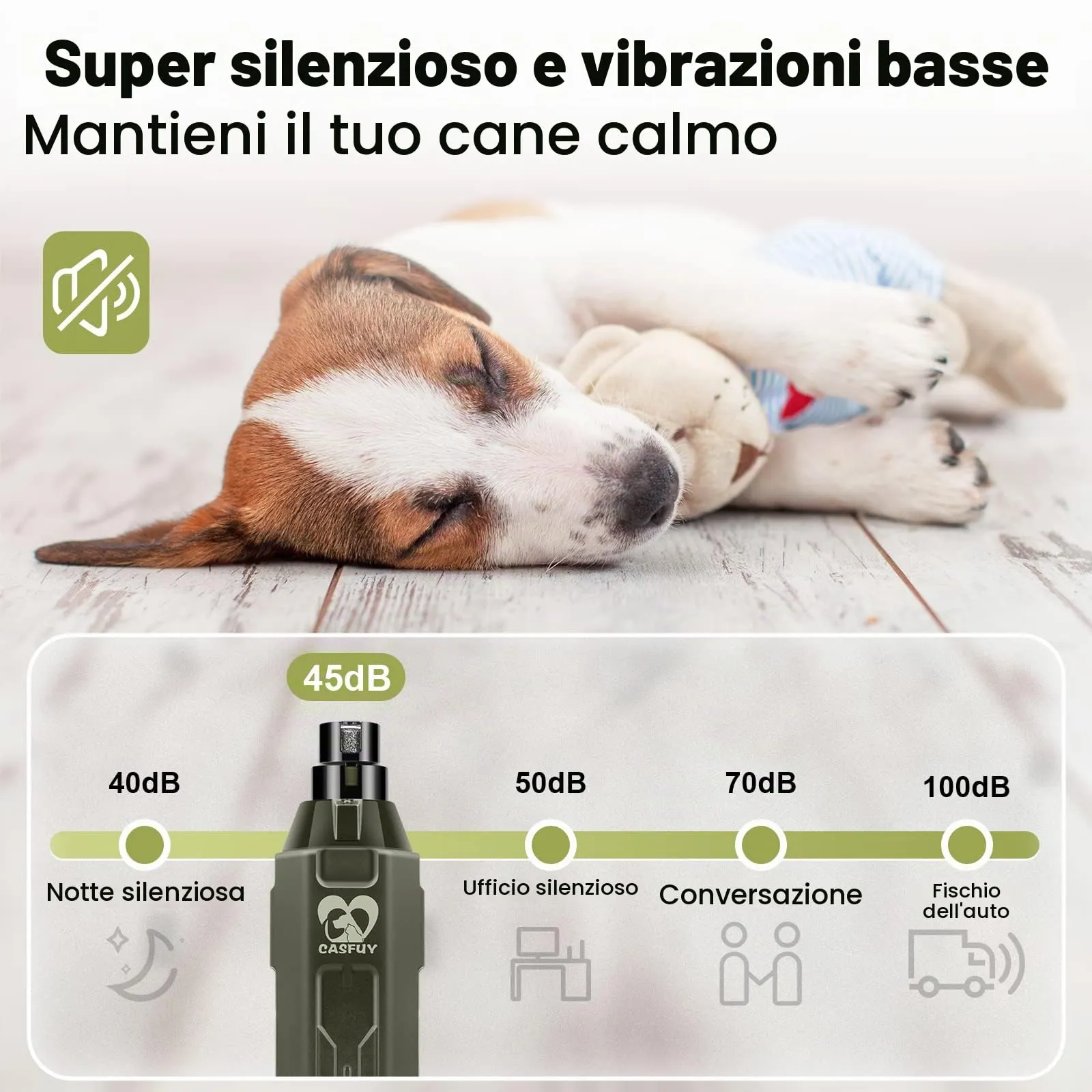 Casfuy Lima Unghie Cani à 6 Vitesses -Tagliaunghie per Cani Elettrico con 2 luci LED Ricaricabile Silenziose con Vibrazioni Ridotte a Professionale per Cani e Gatti di Taglia Piccola Media e Grande - immagine 4