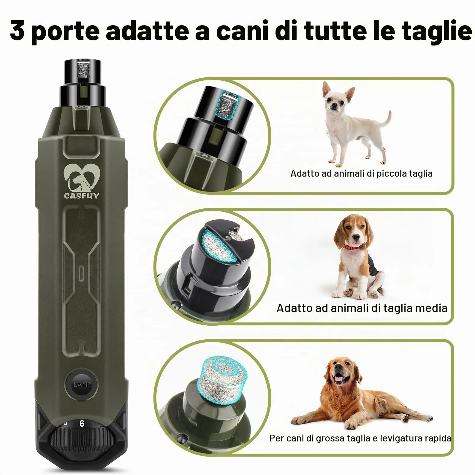 Casfuy Lima Unghie Cani à 6 Vitesses -Tagliaunghie per Cani Elettrico con 2 luci LED Ricaricabile Silenziose con Vibrazioni Ridotte a Professionale per Cani e Gatti di Taglia Piccola Media e Grande - immagine 5