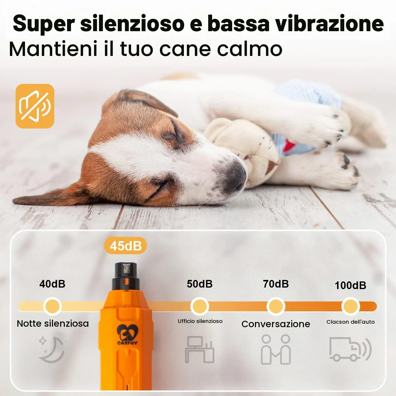 Casfuy Lima Unghie Cani à 6 Vitesses -Tagliaunghie per Cani Elettrico con 2 luci LED Ricaricabile Silenziose con Vibrazioni Ridotte a Professionale per Cani e Gatti di Taglia Piccola Media e Grande - immagine 4