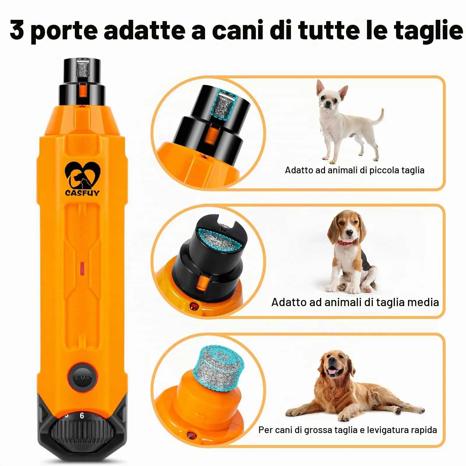 Casfuy Lima Unghie Cani à 6 Vitesses -Tagliaunghie per Cani Elettrico con 2 luci LED Ricaricabile Silenziose con Vibrazioni Ridotte a Professionale per Cani e Gatti di Taglia Piccola Media e Grande - immagine 5