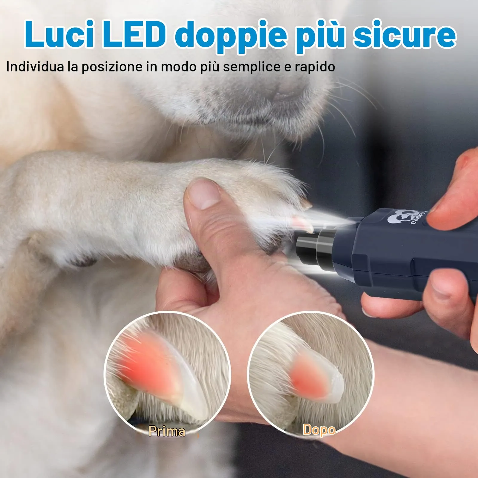 Casfuy Lima Unghie Cani à 6 Vitesses -Tagliaunghie per Cani Elettrico con 2 luci LED Ricaricabile Silenziose con Vibrazioni Ridotte a Professionale per Cani e Gatti di Taglia Piccola Media e Grande - immagine 3