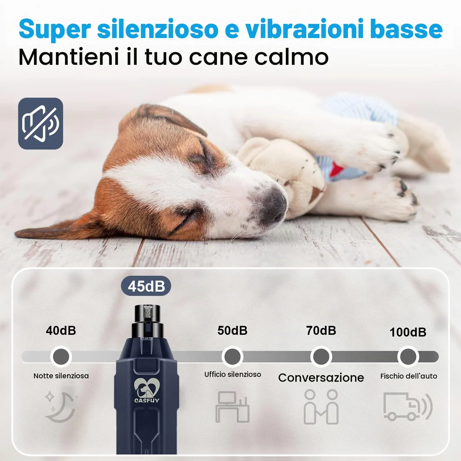 Casfuy Lima Unghie Cani à 6 Vitesses -Tagliaunghie per Cani Elettrico con 2 luci LED Ricaricabile Silenziose con Vibrazioni Ridotte a Professionale per Cani e Gatti di Taglia Piccola Media e Grande - immagine 4
