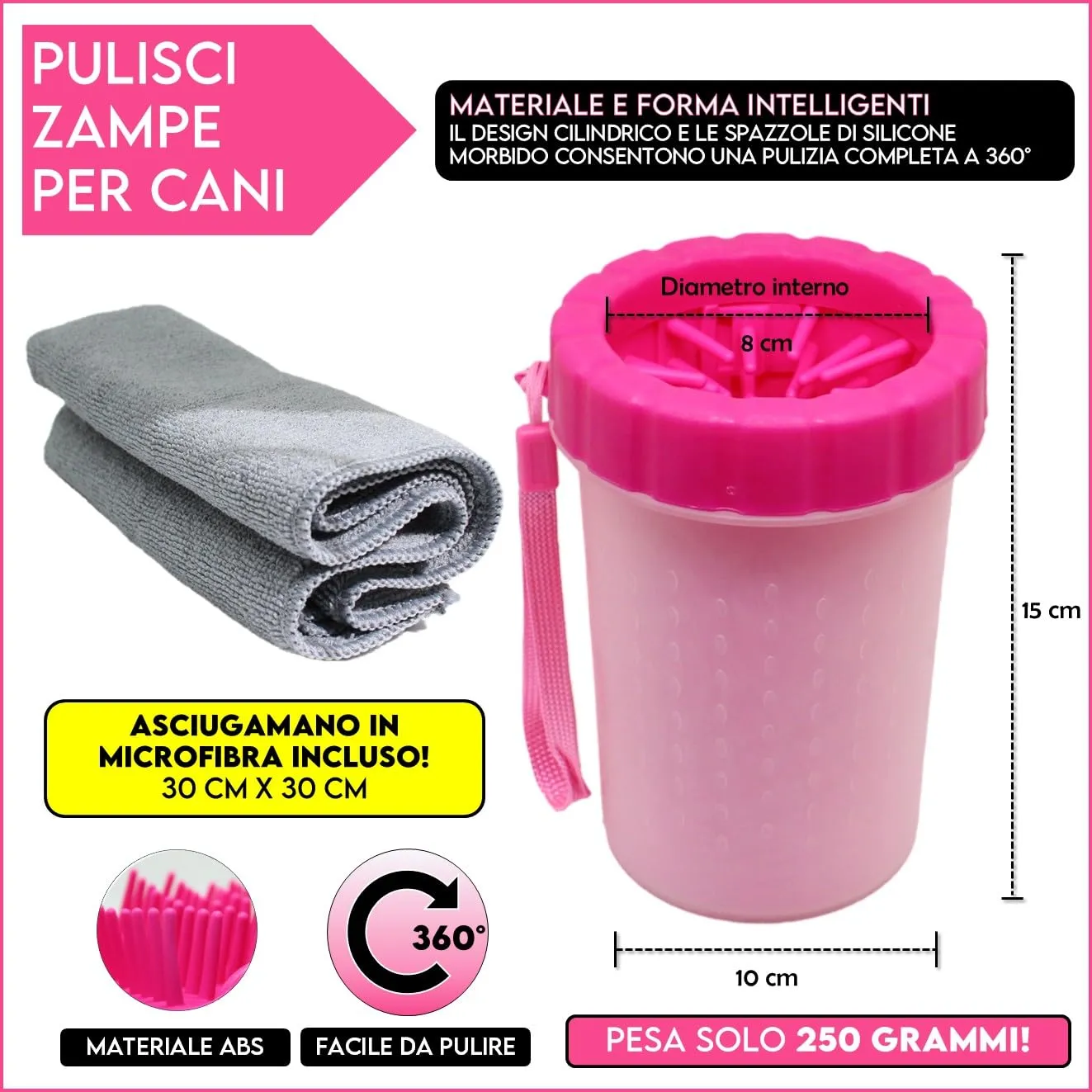 Pulisci Zampe Cane Taglia Grande e Piccola con Asciugamano - Lavazampe - immagine 3