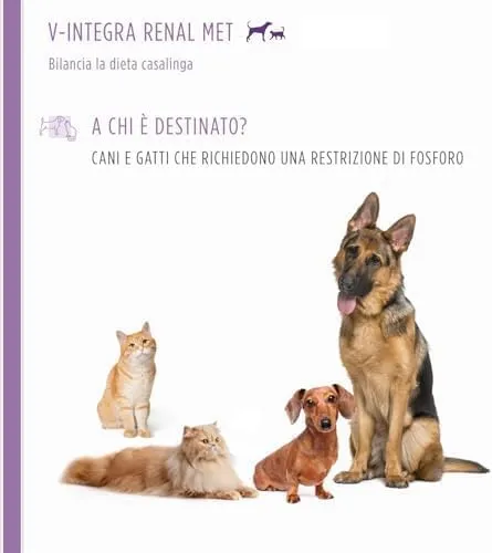 V-INTEGRA Renal Met (con Metionina) - Integratore Completo Ricco di Vitamine e Minerali, per la Dieta Casalinga di Cani e Gatti che Richiedono una Restrizione di Fosforo - 200g - Made in Italy - immagine 3