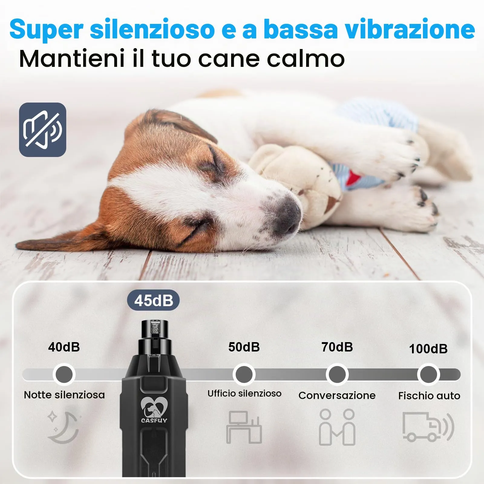 Casfuy Levigatrice a Artigli per Cani a 6 Marce – Levigatrice a Artigli per Animali Domestici, Super silenziosa, Ricaricabile, elettrica per Cani di Taglia Grande, Media e Piccola Taglia - immagine 4