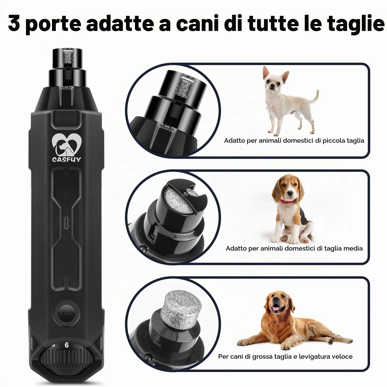 Casfuy Levigatrice a Artigli per Cani a 6 Marce – Levigatrice a Artigli per Animali Domestici, Super silenziosa, Ricaricabile, elettrica per Cani di Taglia Grande, Media e Piccola Taglia - immagine 5