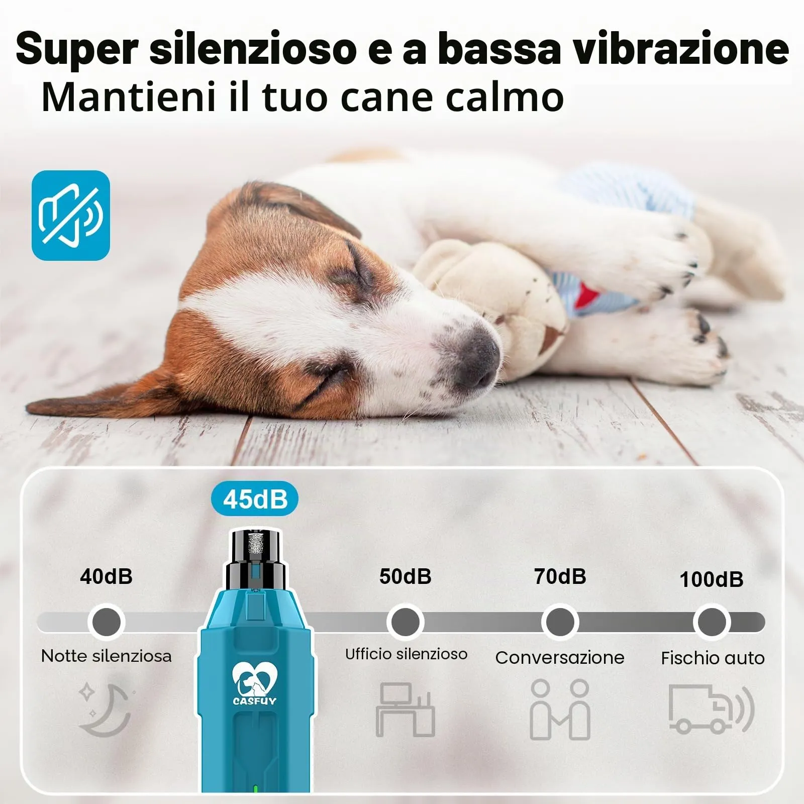 Casfuy Smerigliatrice per Unghie per Cani a 6 velocità, Super silenziosa, Ricaricabile, Elettrico, per toelettatura e levigatura delle Zampe indolori, per Cani di Taglia Grande, Media e Piccola (Blu - immagine 4