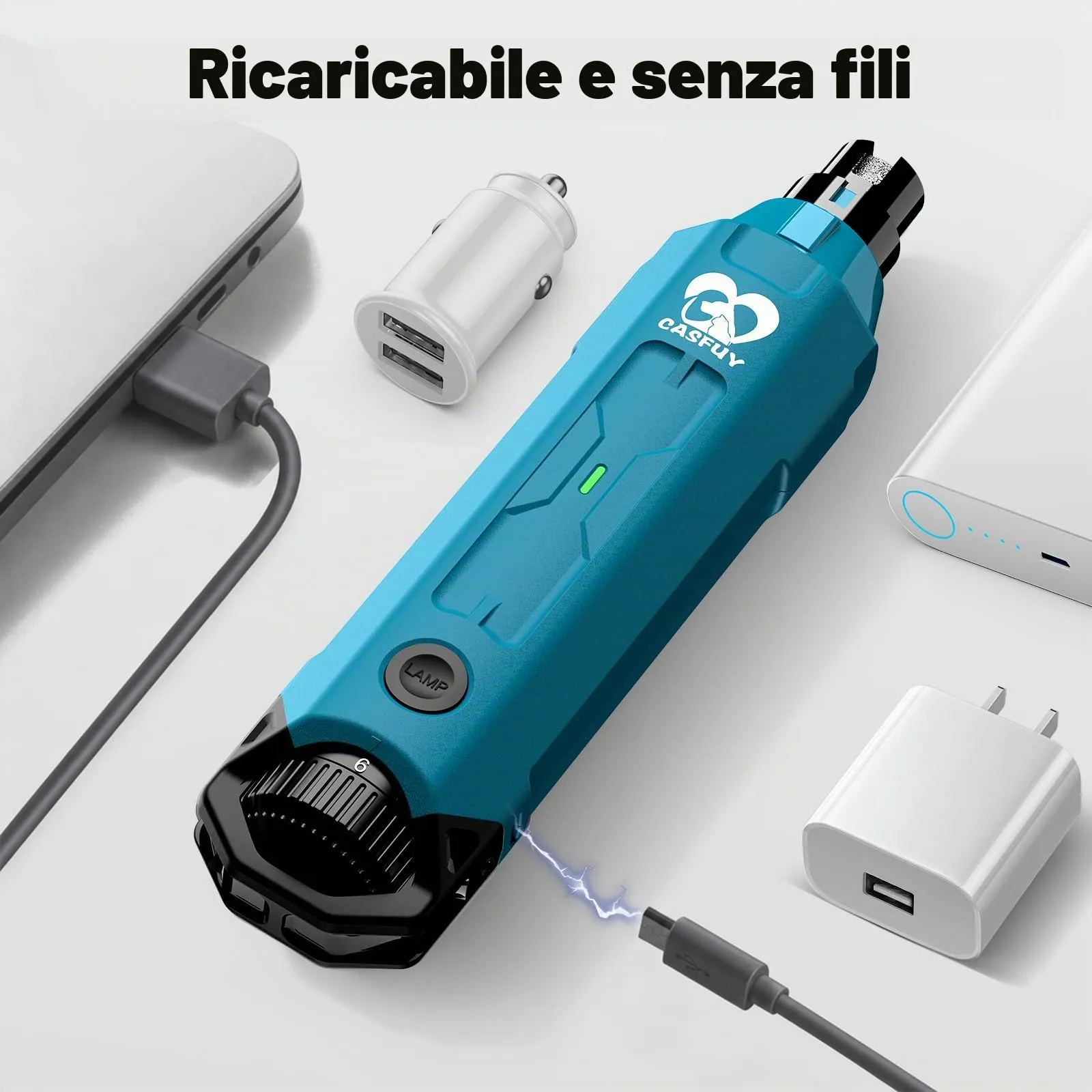Casfuy Smerigliatrice per Unghie per Cani a 6 velocità, Super silenziosa, Ricaricabile, Elettrico, per toelettatura e levigatura delle Zampe indolori, per Cani di Taglia Grande, Media e Piccola (Blu - immagine 6