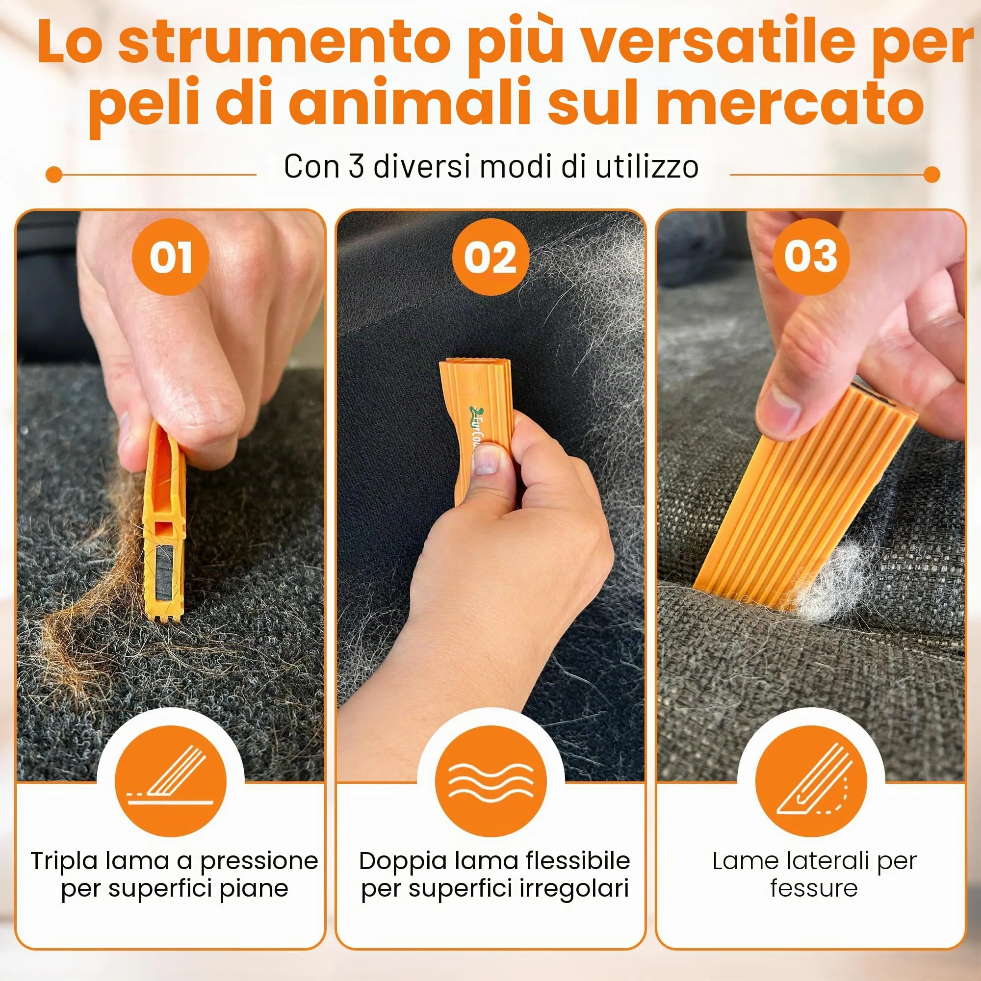 FURCOBRA PRO Pet Hair Remover – Raschietto Facile da impugnare, Strumento per la rimozione dei peli di Animali Domestici, Strumento di rimozione dei peli di Gatti e Cani per Divano, Auto, Divano, - immagine 6
